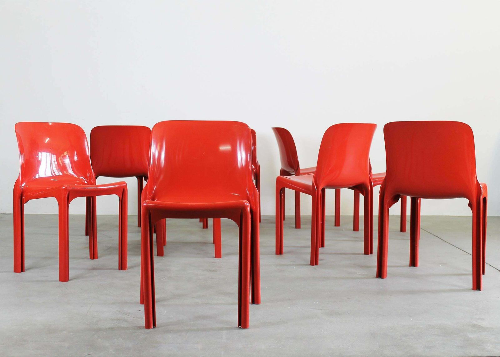 Vico Magistretti Set Of Nine Red Selene Chairs By Heller 2002s photo vinterior