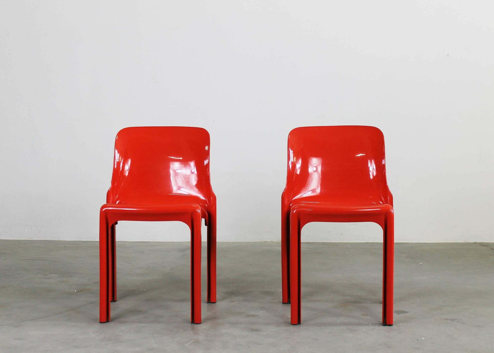 Vico Magistretti Set Of Two Red Selene Chairs By Artemide 1970s photo furniture