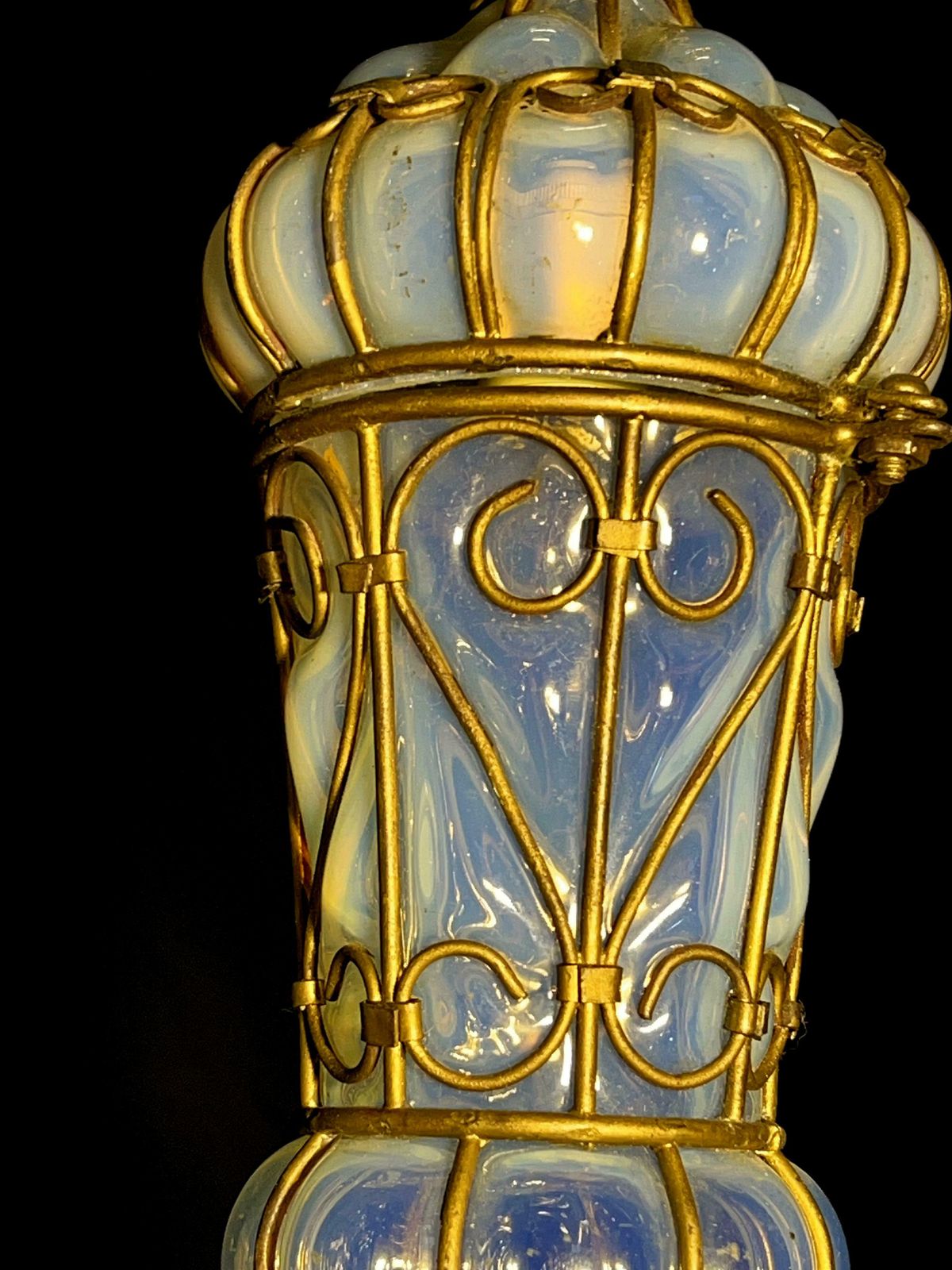 Charming Pair Of Venetian Opal Glass Lanterns And Sconce, Murano, 1950 photo vinterior