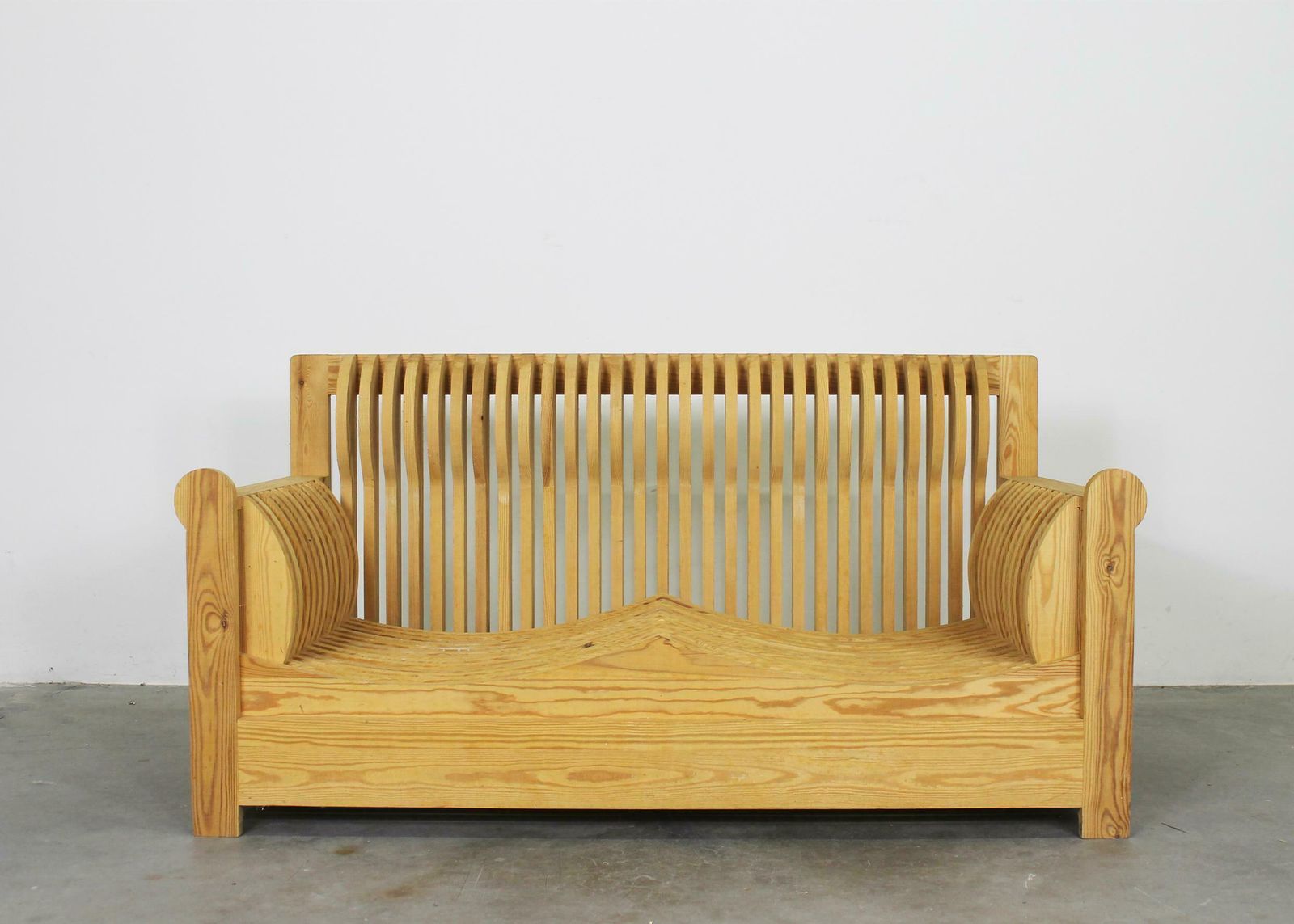 Mario Ceroli Two Seater Sofa In Wood Mobili Della Valle Series By Poltronova 70s photo furniture