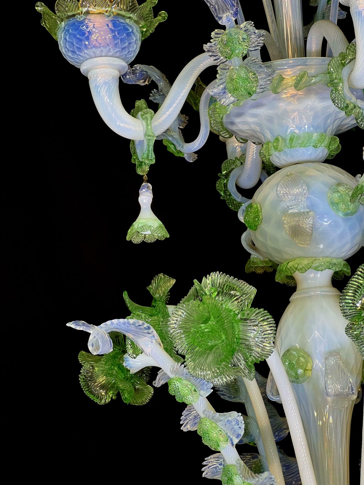 photo for sale Majestic Light Blue And Green Venetian Chandelier, Murano, 1950s
