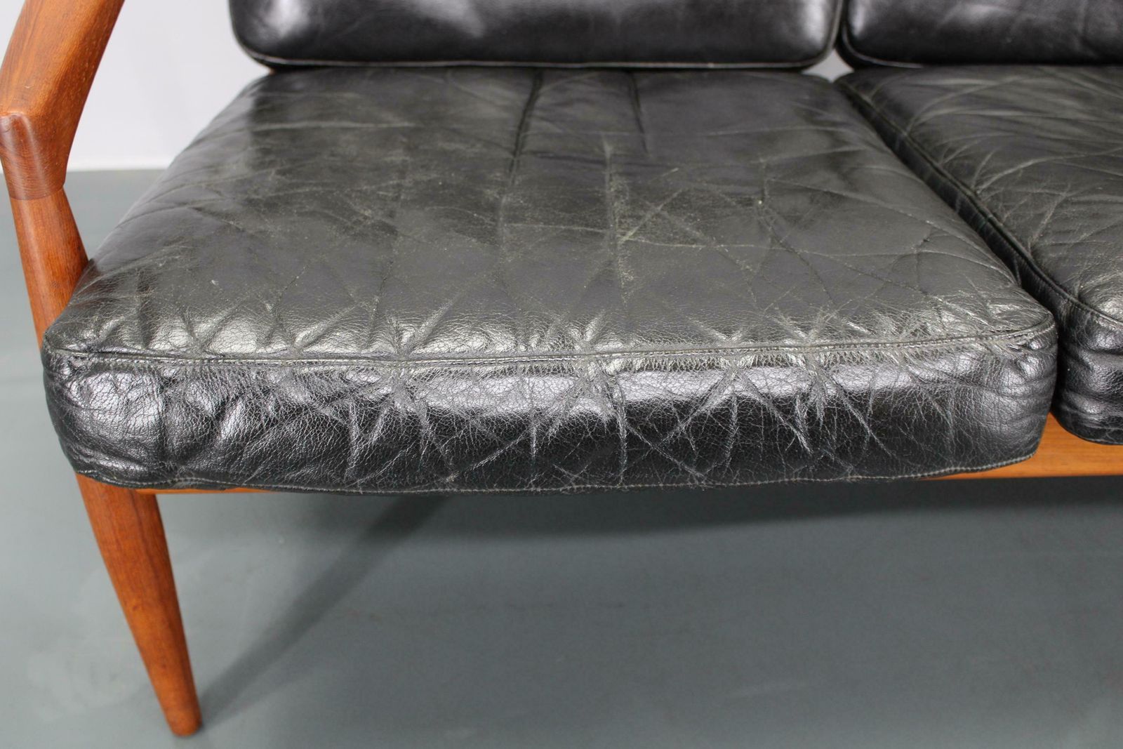 1960s Kai Kristiansen Paper Knife 3 Seater Teak Sofa In Leather , Denmark photo Furniture