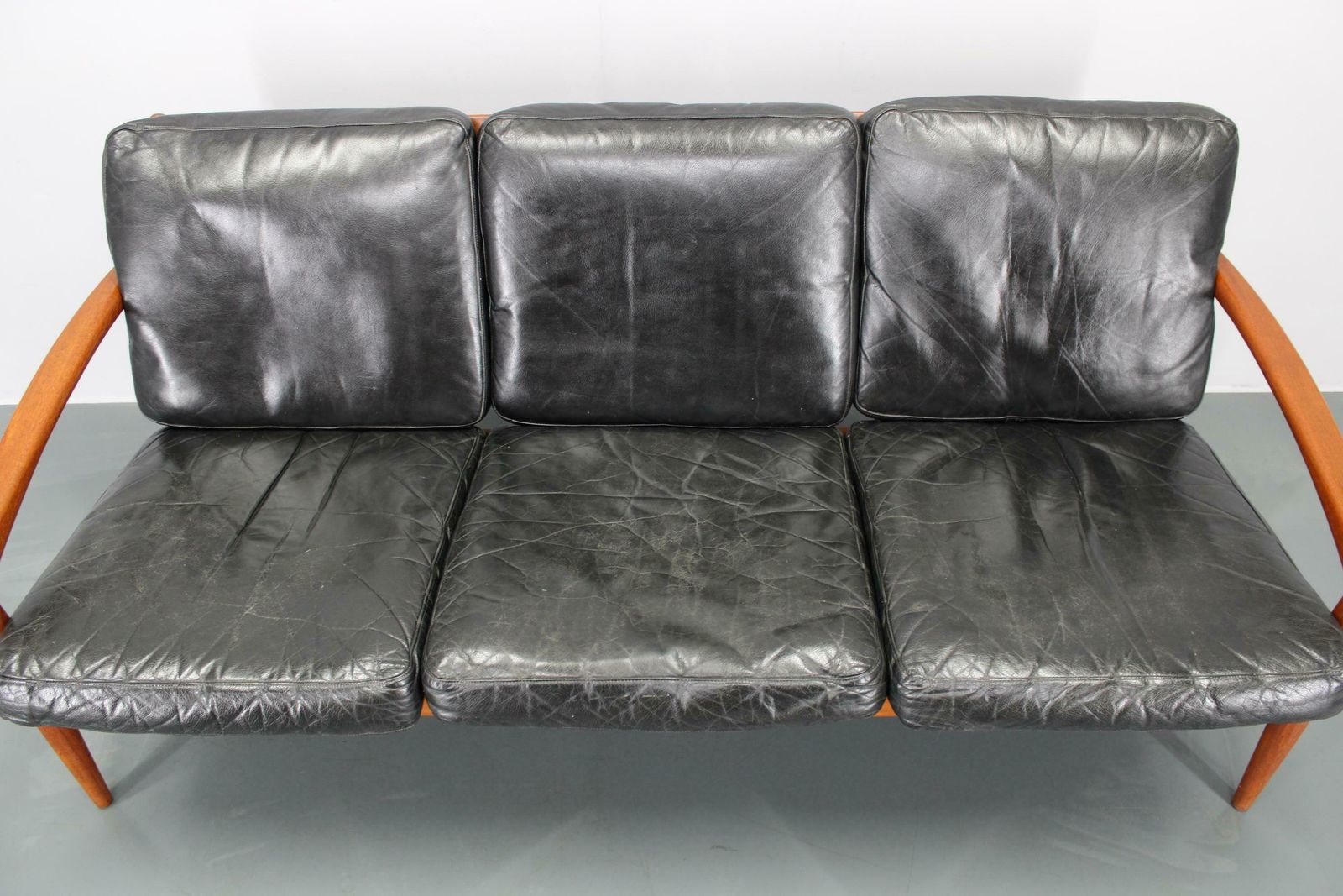 1960s Kai Kristiansen Paper Knife 3 Seater Teak Sofa In Leather , Denmark photo buy
