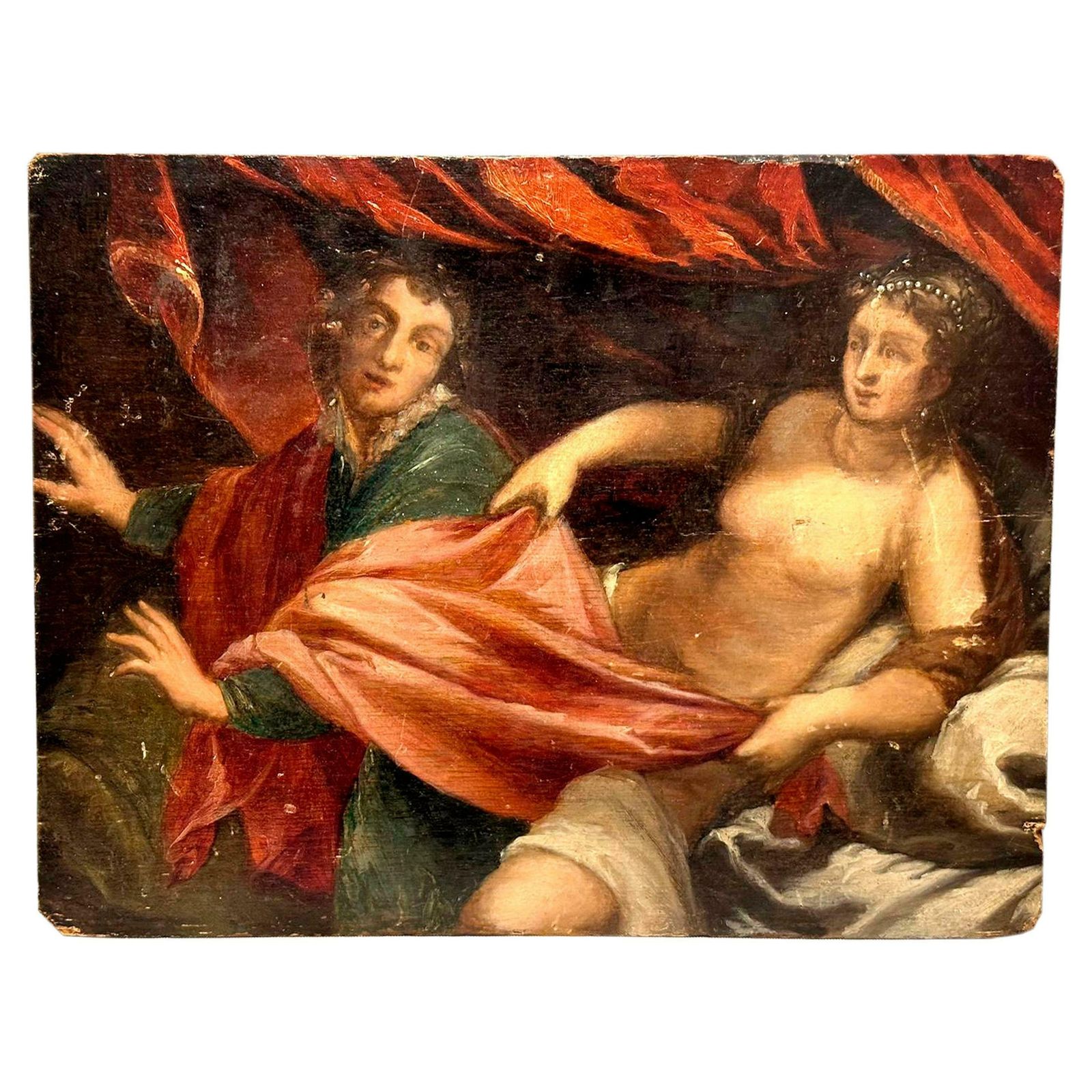 Flemish Oil On Board Love Scene. Holland 17th Century.