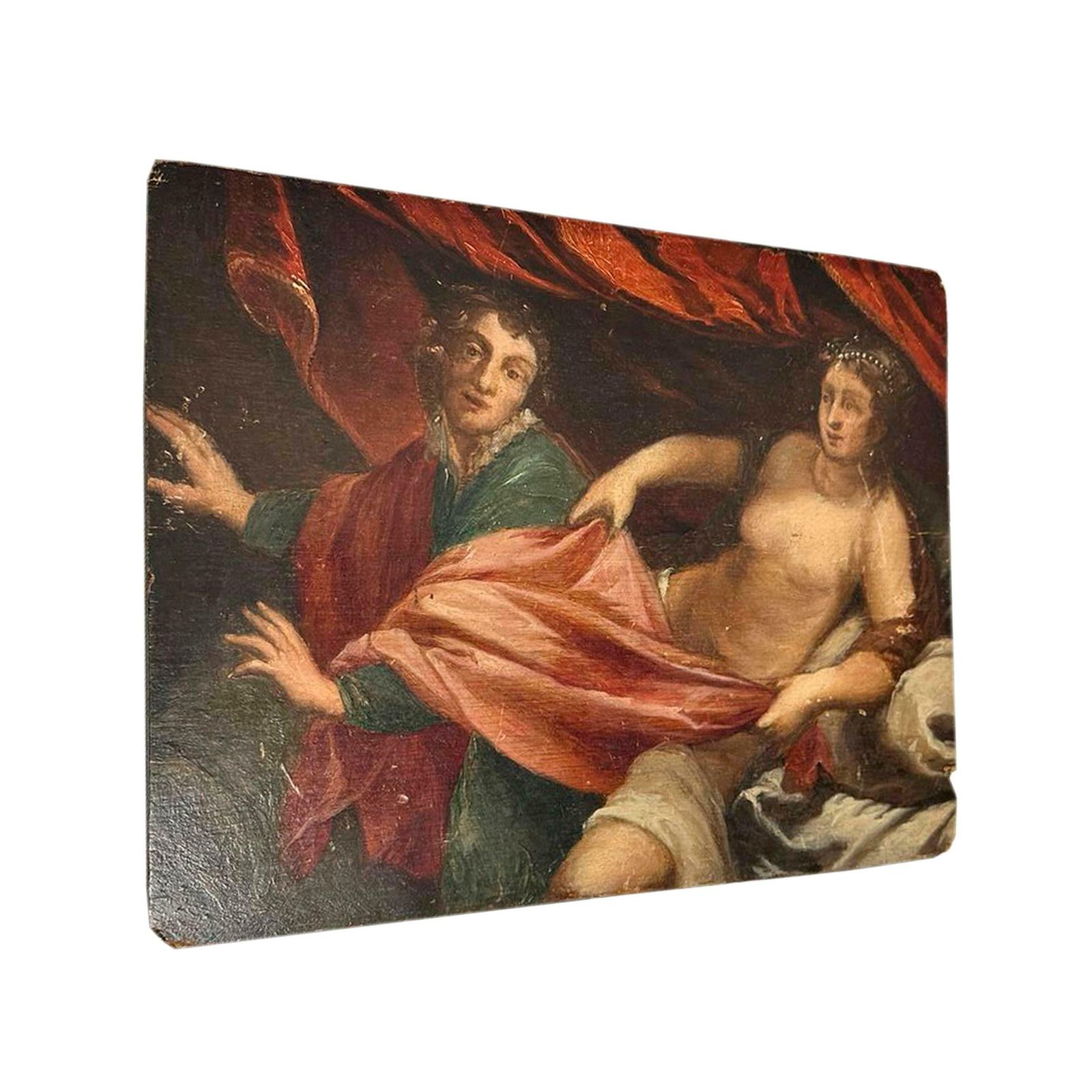 Flemish Oil On Board Love Scene. Holland 17th Century. photo vintage