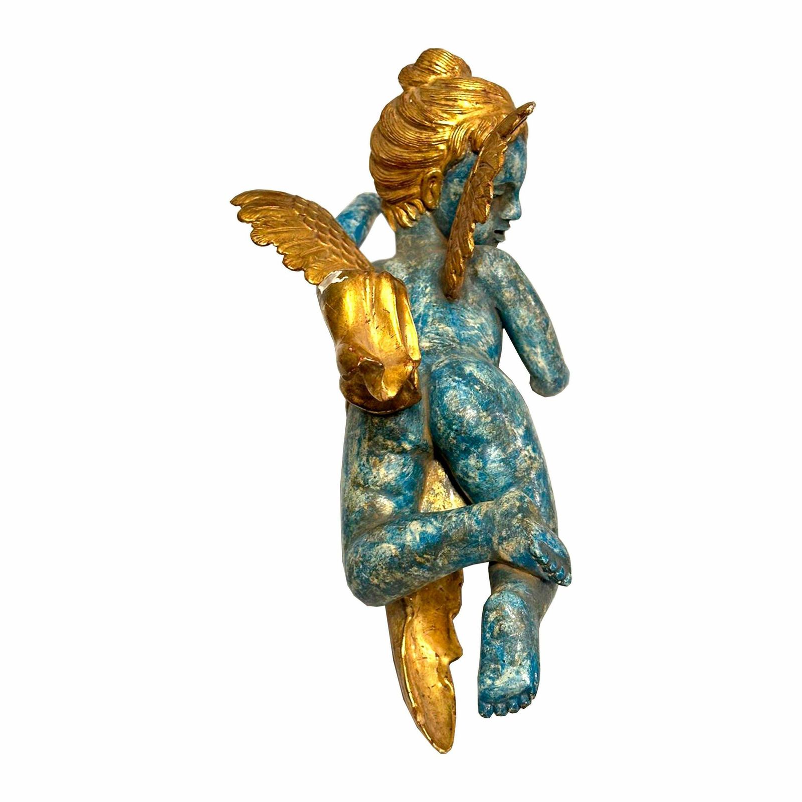 Hand Carved Cherub Sculptures And Polychrome And Gold Leaf. Italy, 19th Century photo vintage