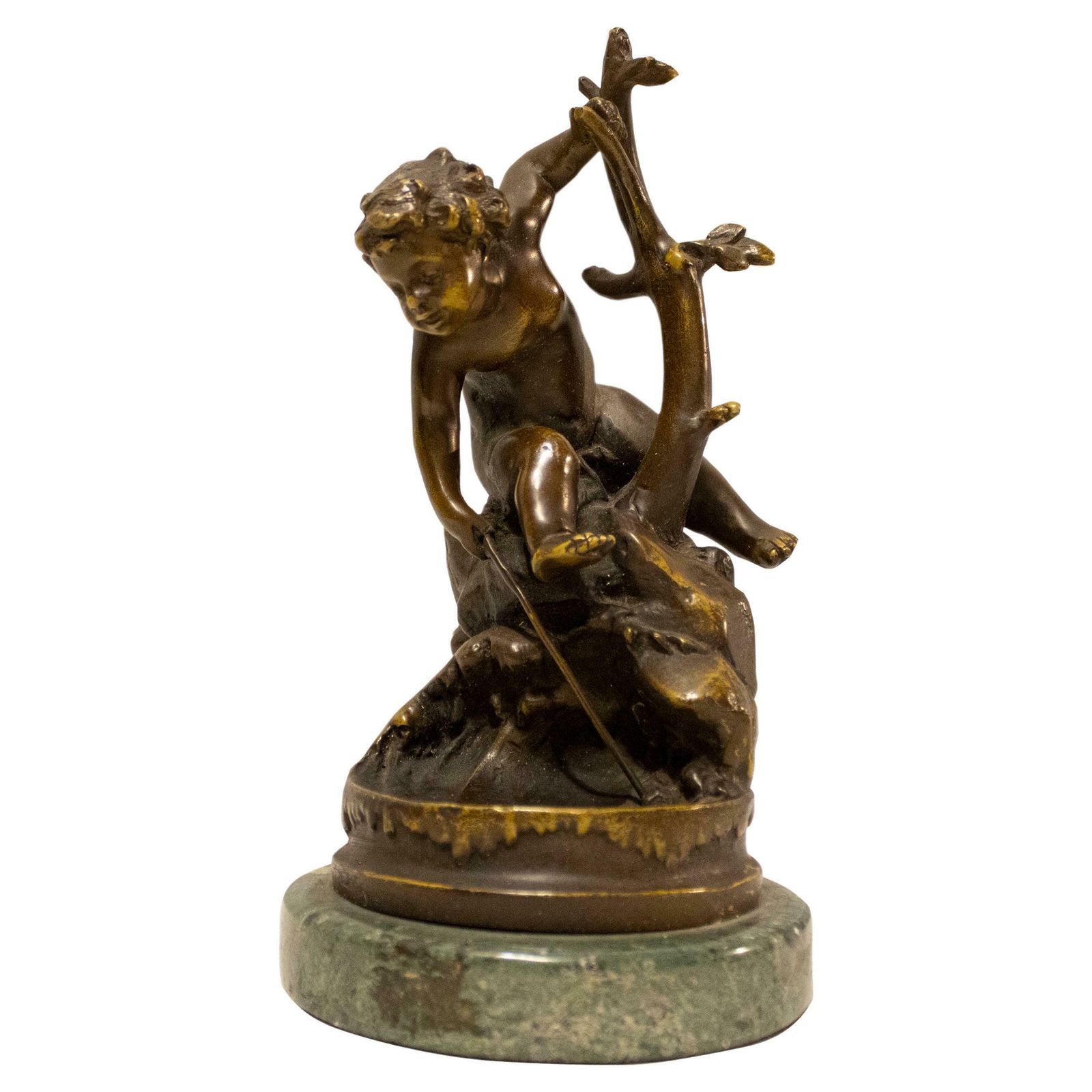 Hand Carved Bronze Sculpture "Playing Boy", France, 20th Century.