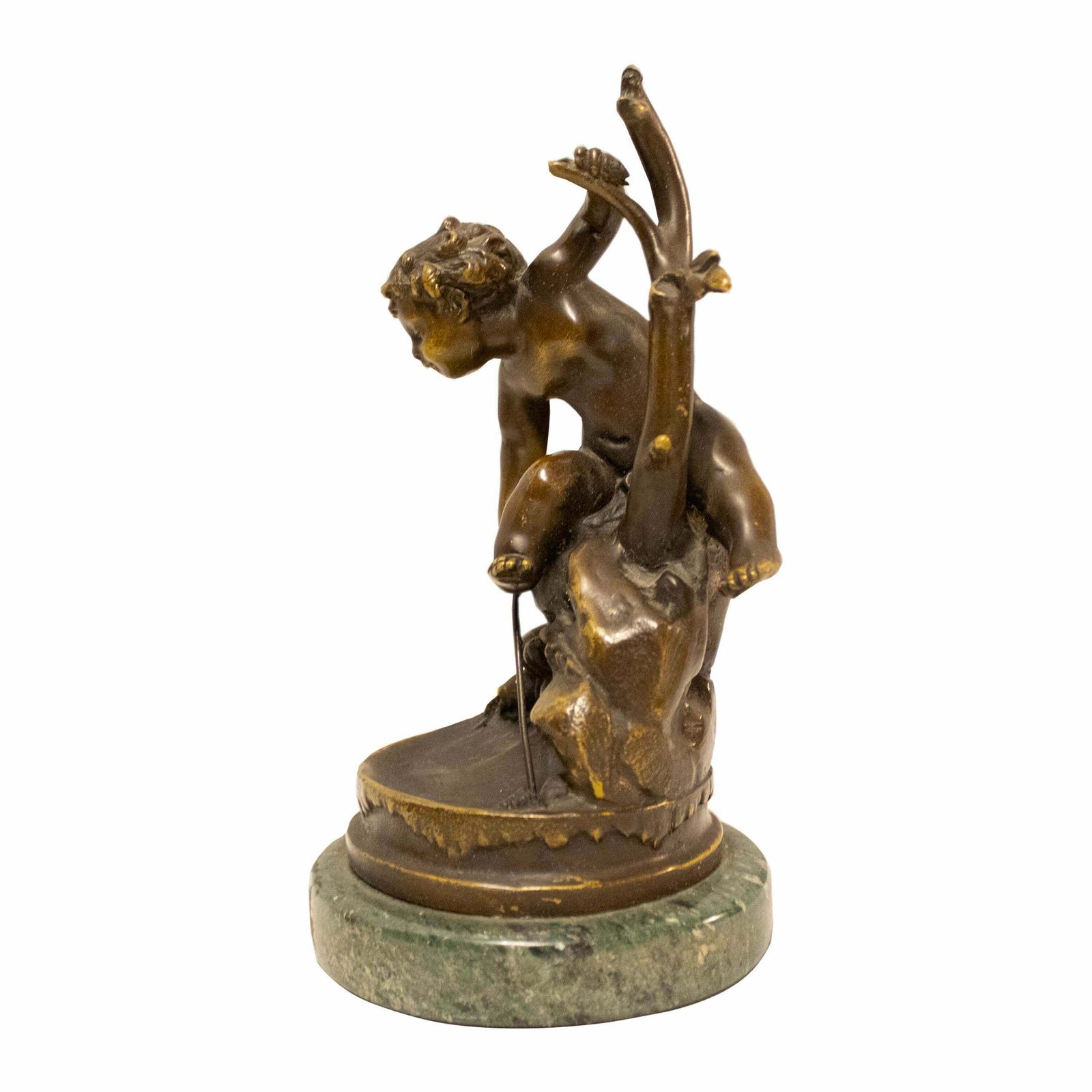 Hand Carved Bronze Sculpture "Playing Boy", France, 20th Century. photo furniture