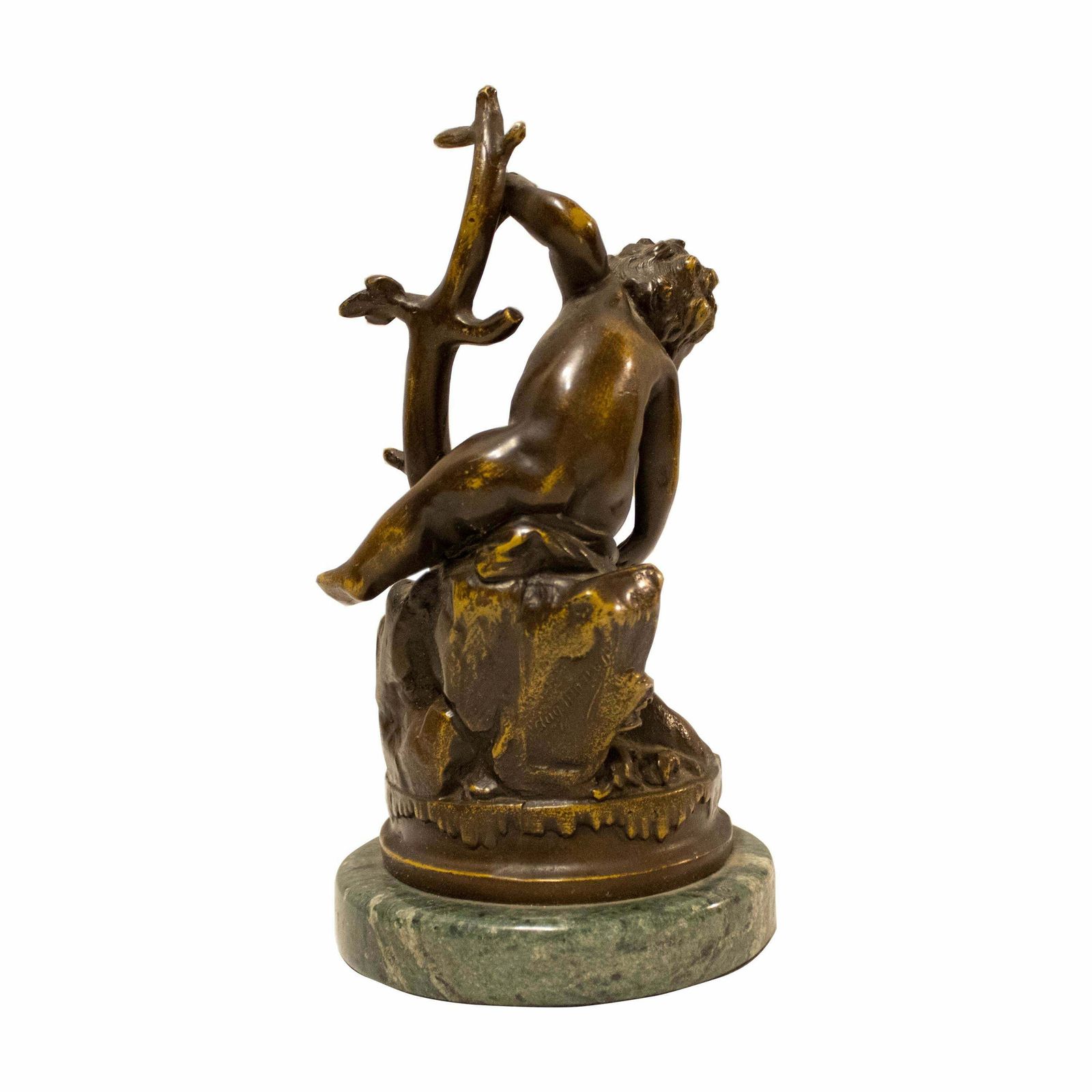 Hand Carved Bronze Sculpture "Playing Boy", France, 20th Century. photo for sale