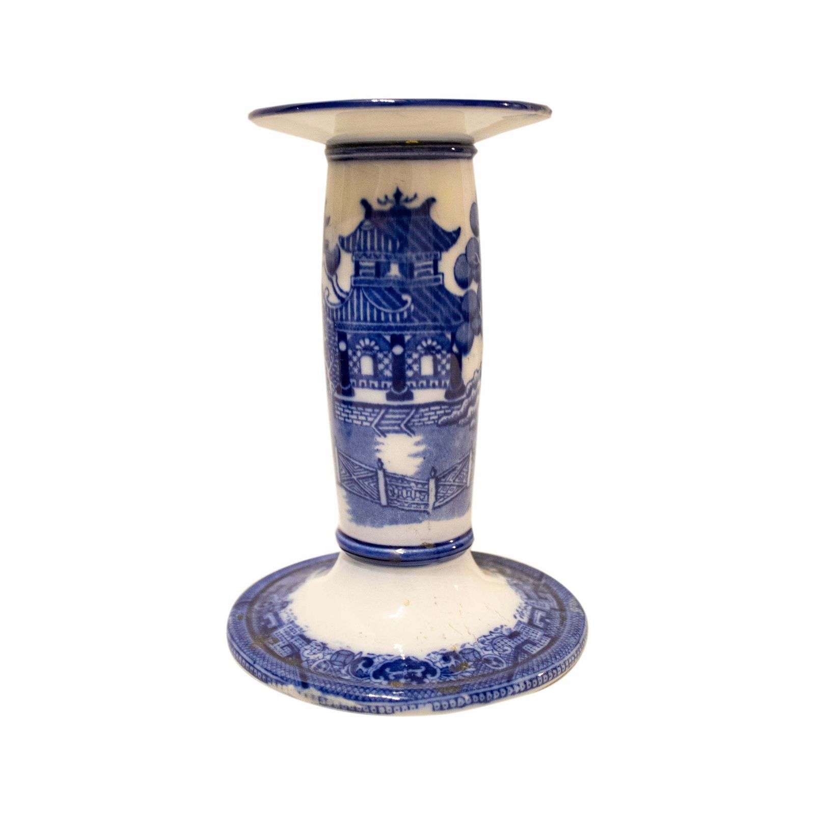 Dounton's Willow Porcelain Cnadlestick. England, Late 19th Century photo for sale