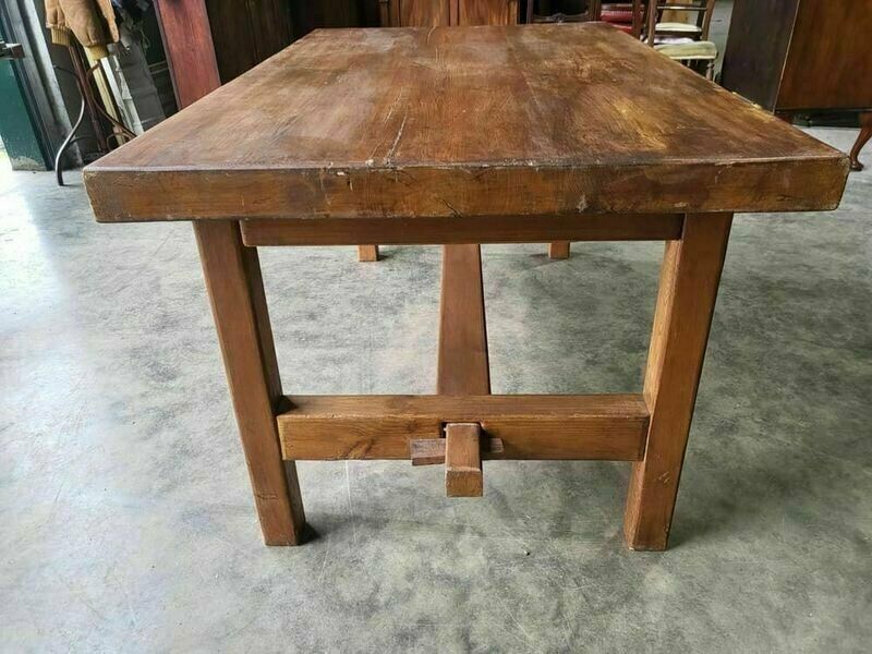 Vintage 20thc Pine Dining Work Table Square Legs Drawers photo for sale
