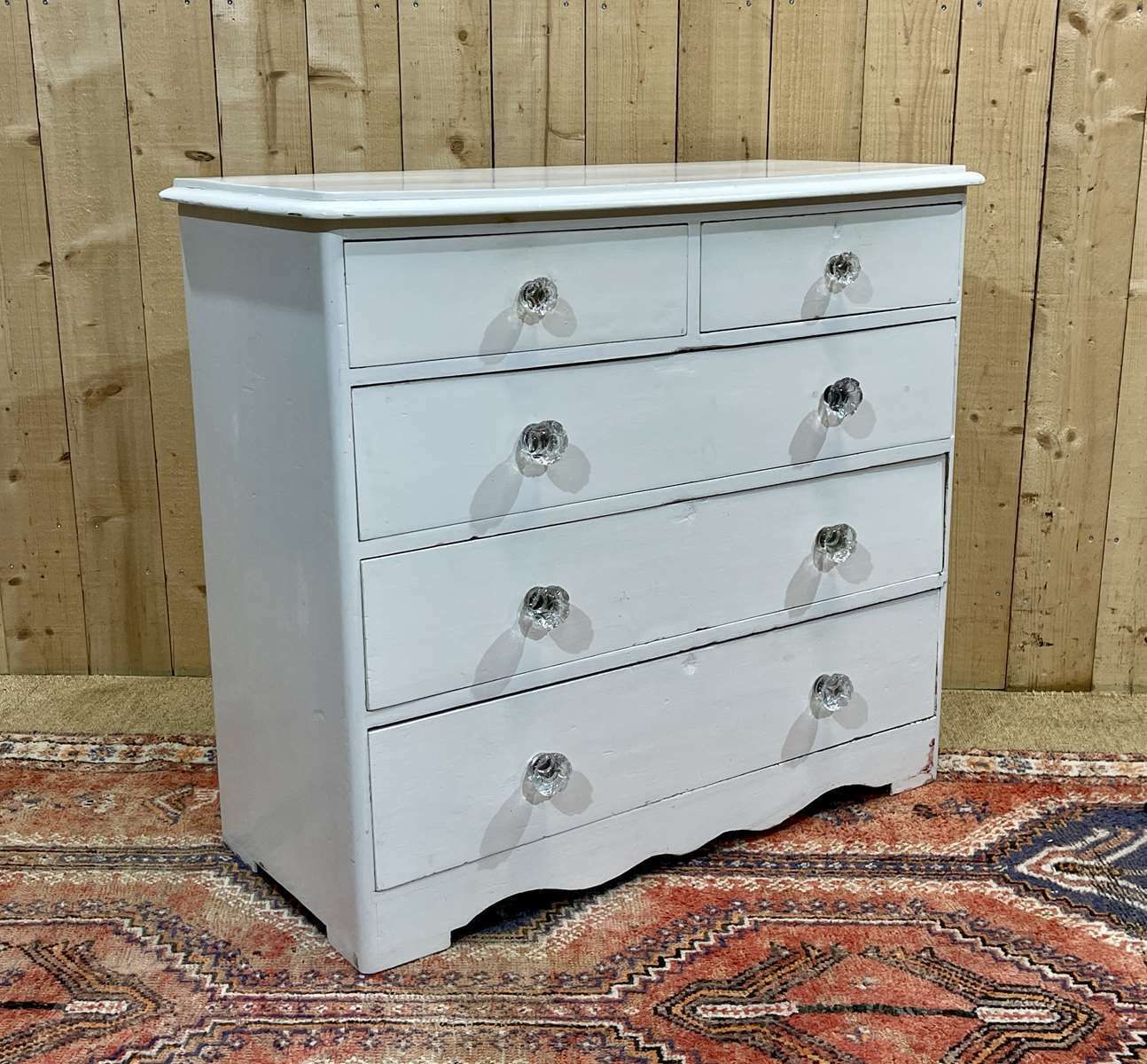 English Chest Of Drawers Painted In Fir With Its 19th Century Glass Buttons photo vinterior