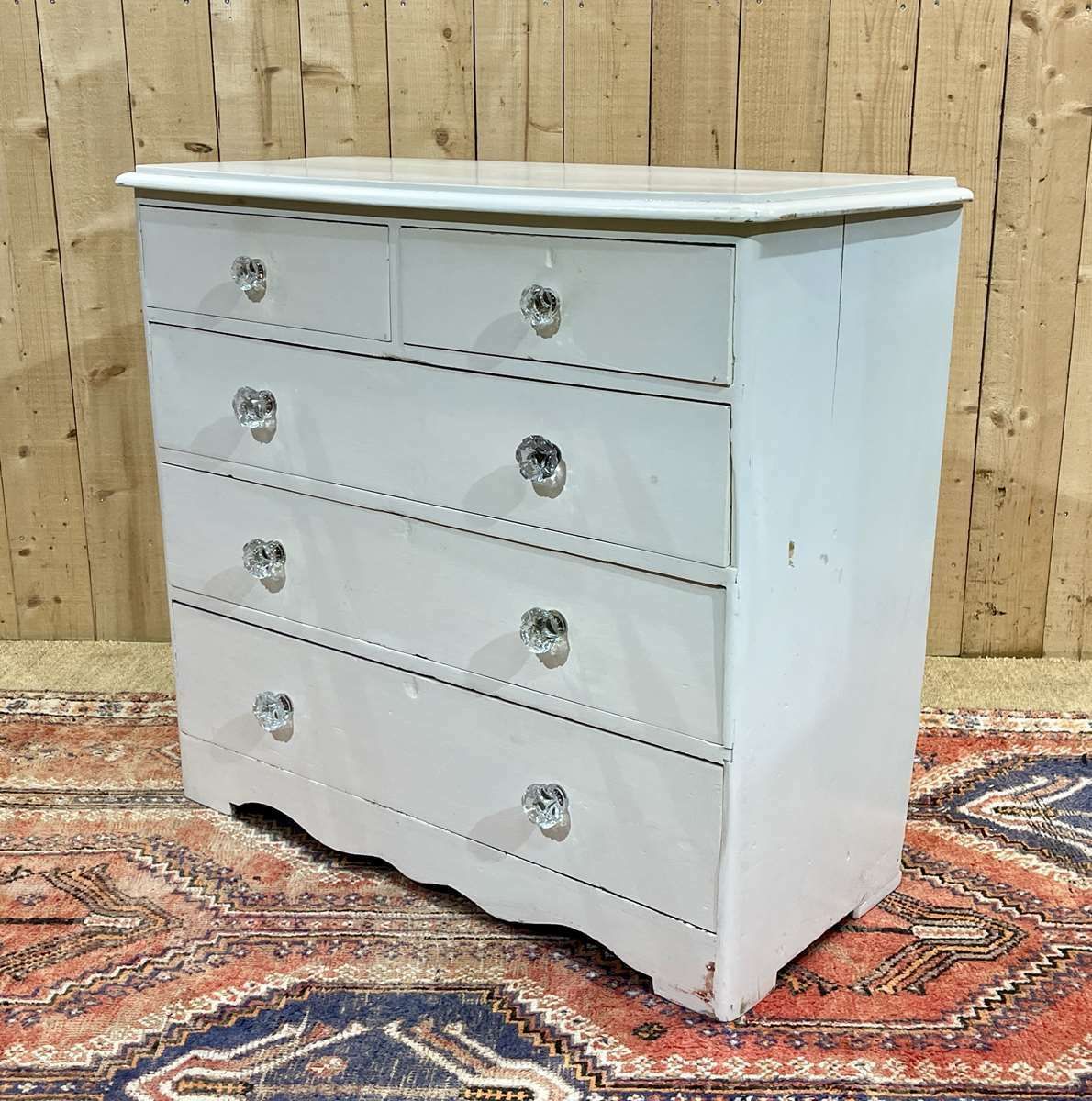 photo for sale English Chest Of Drawers Painted In Fir With Its 19th Century Glass Buttons