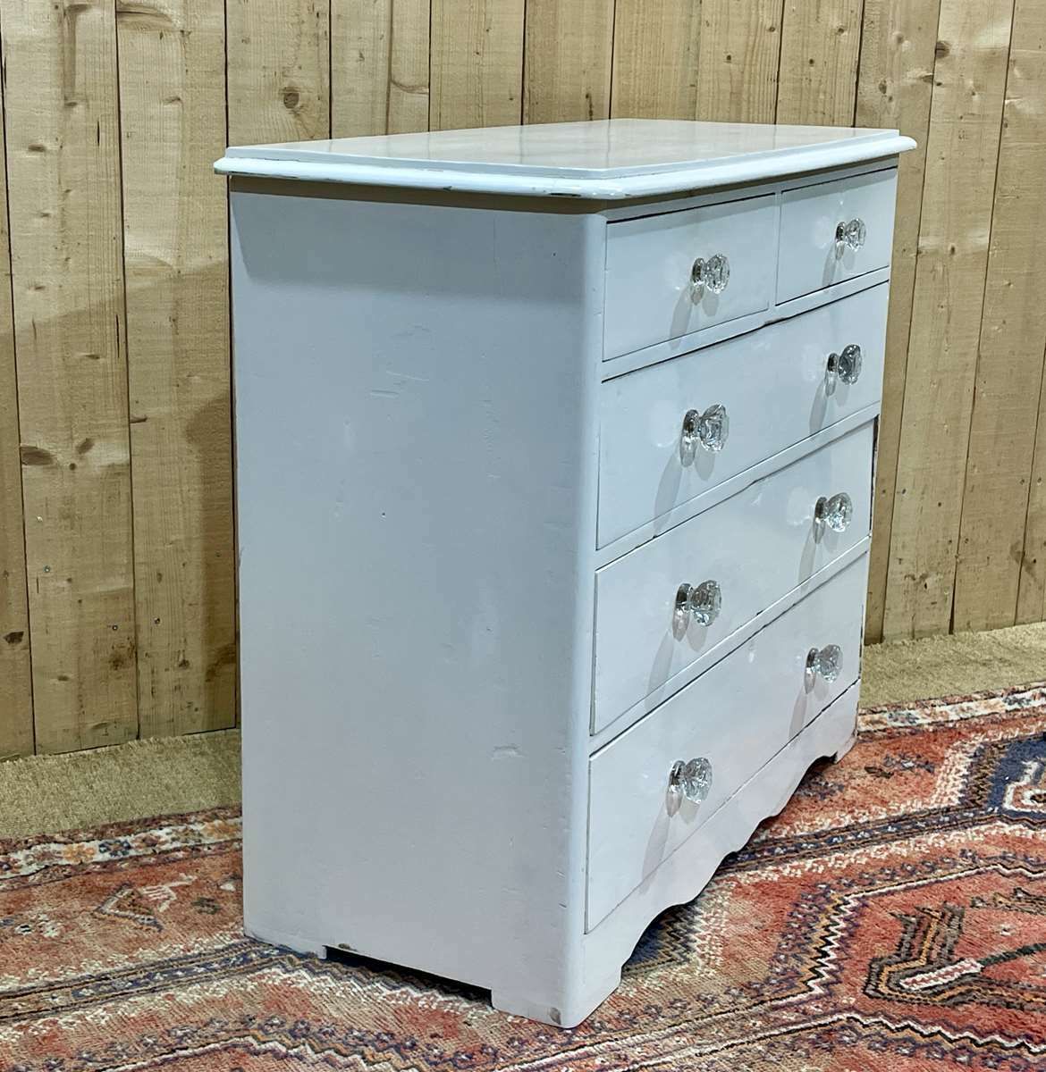 Furniture English Chest Of Drawers Painted In Fir With Its 19th Century Glass Buttons photo