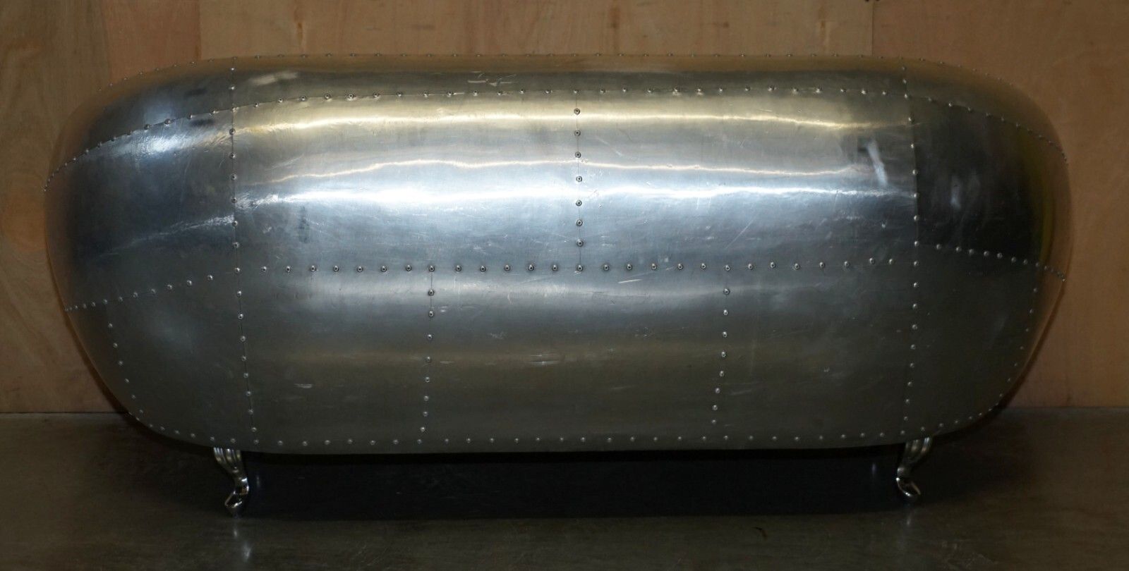 photo buy Super Cool Aviator Style Hand Hammered Aluminium & Brown Leather Two Seat Sofa