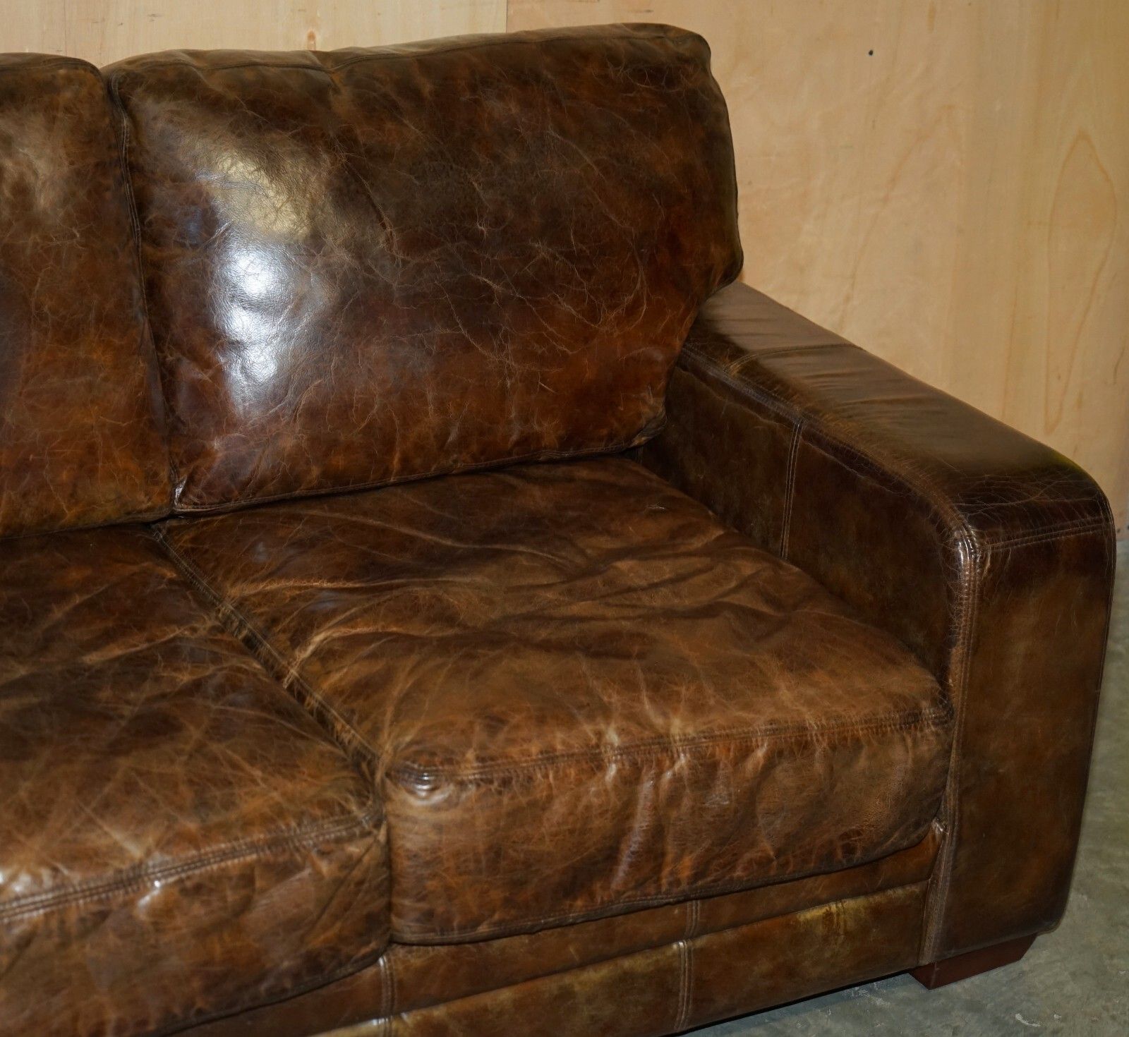 Vintage Heritage Biker Brown Leather Halo Soho Sofa Which Is Part Of A Suite photo Furniture