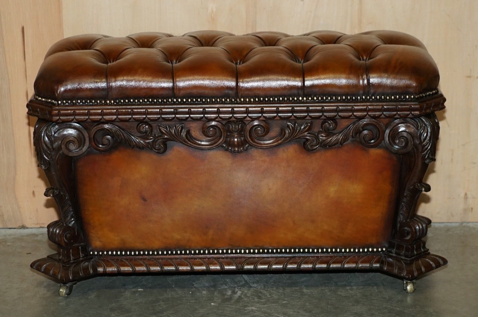 Important Restored Antique 1830 Leather Rosewood Chesterfield Ottoman Stool photo Furniture