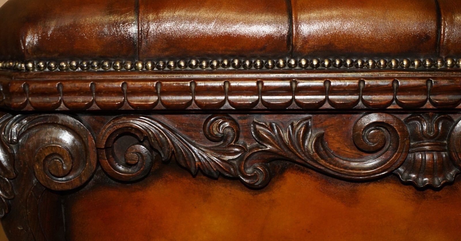 photo furniture Important Restored Antique 1830 Leather Rosewood Chesterfield Ottoman Stool