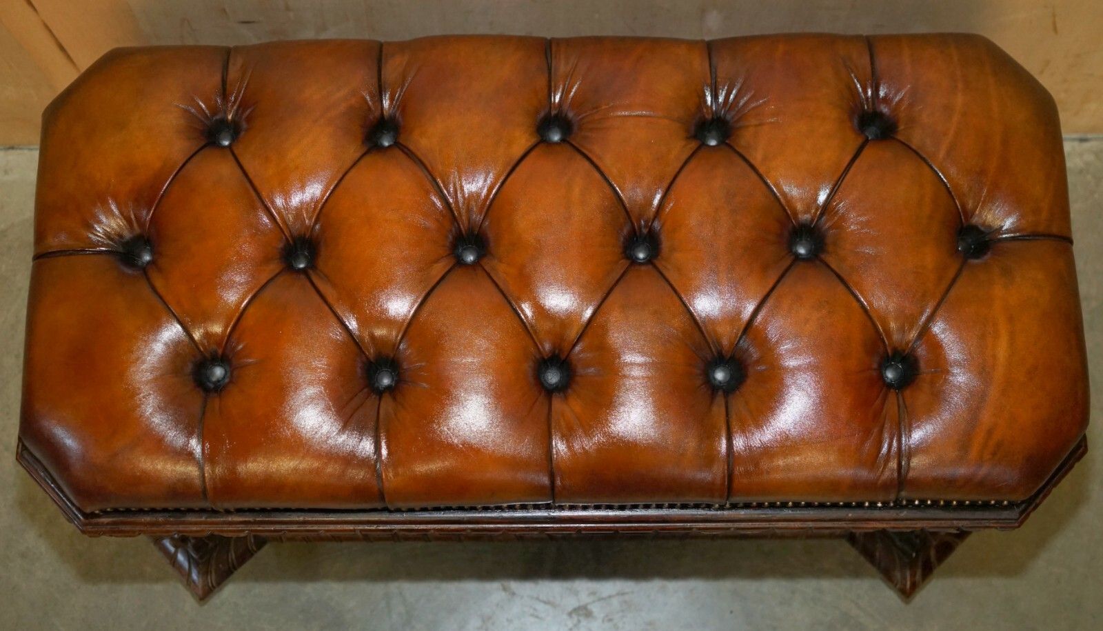 5950.0 Important Restored Antique 1830 Leather Rosewood Chesterfield Ottoman Stool photo