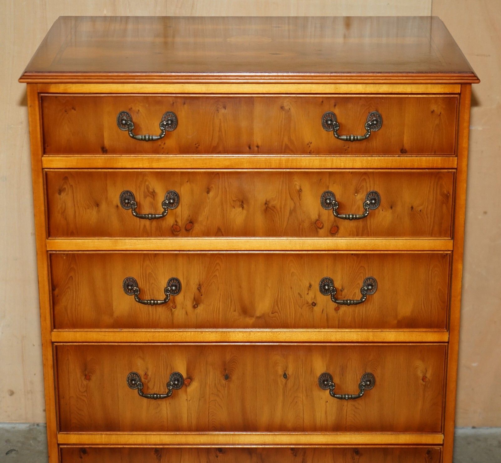 Pair Of Very Large 110cm Tall Sheraton Revival Burr Walnut Chests Of Drawers photo 3750.0