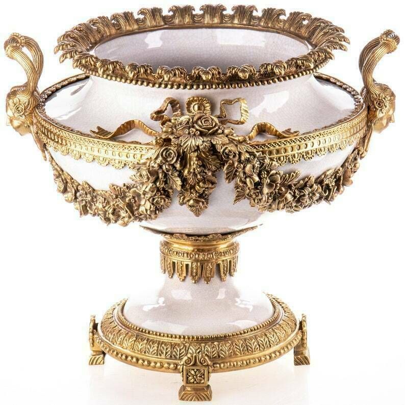 Large Vase, Amazing Porcelain Vase With Bronze Base, Exclusive Wedding Gift, Wedding Hall Decor
