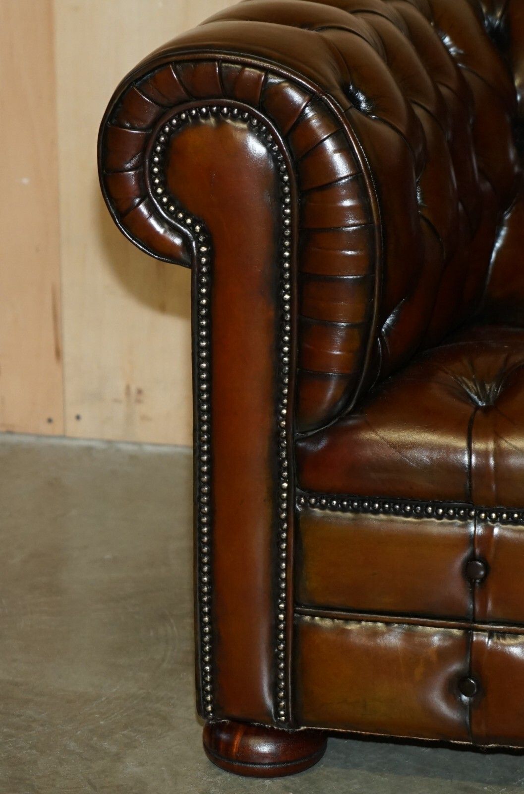 Pair Of Vintage Art Deco Restored Brown Leather Chesterfield Tufted Armchairs photo Furniture
