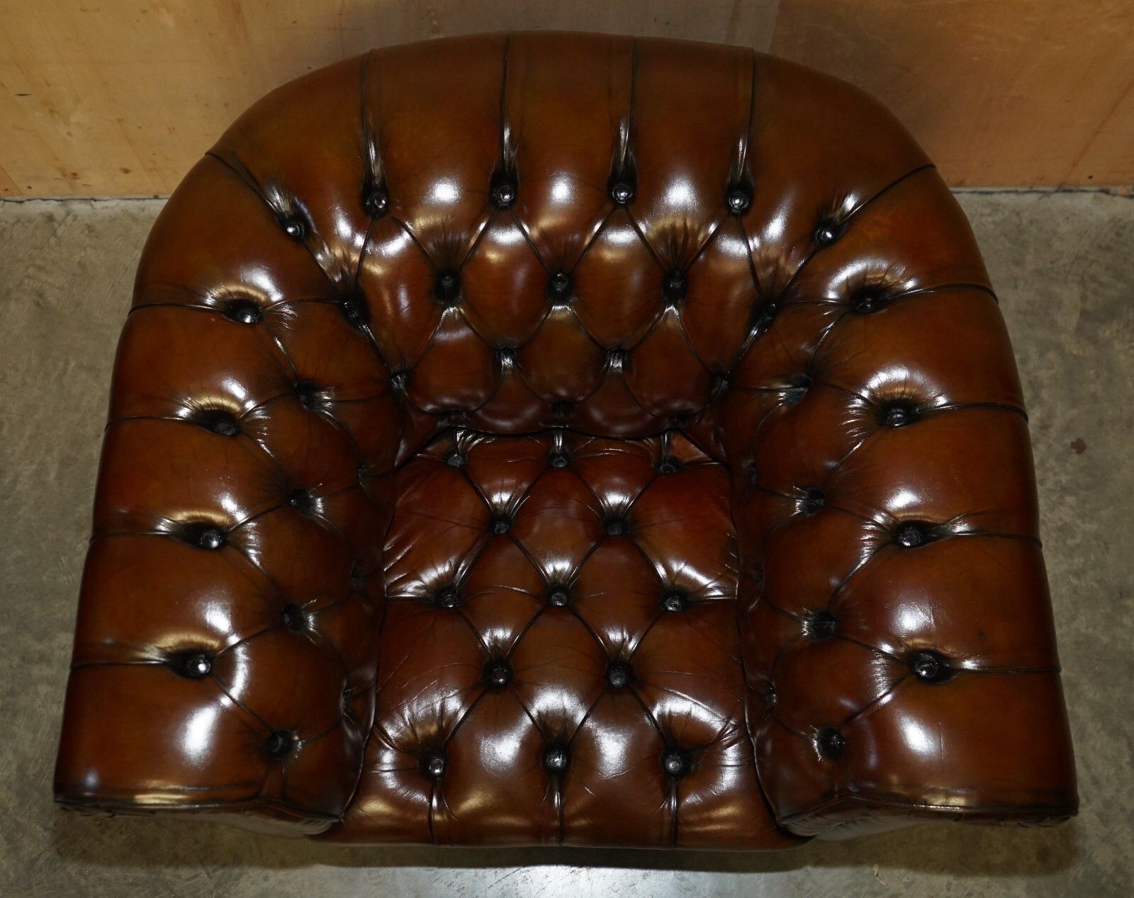 Pair Of Vintage Art Deco Restored Brown Leather Chesterfield Tufted Armchairs photo buy