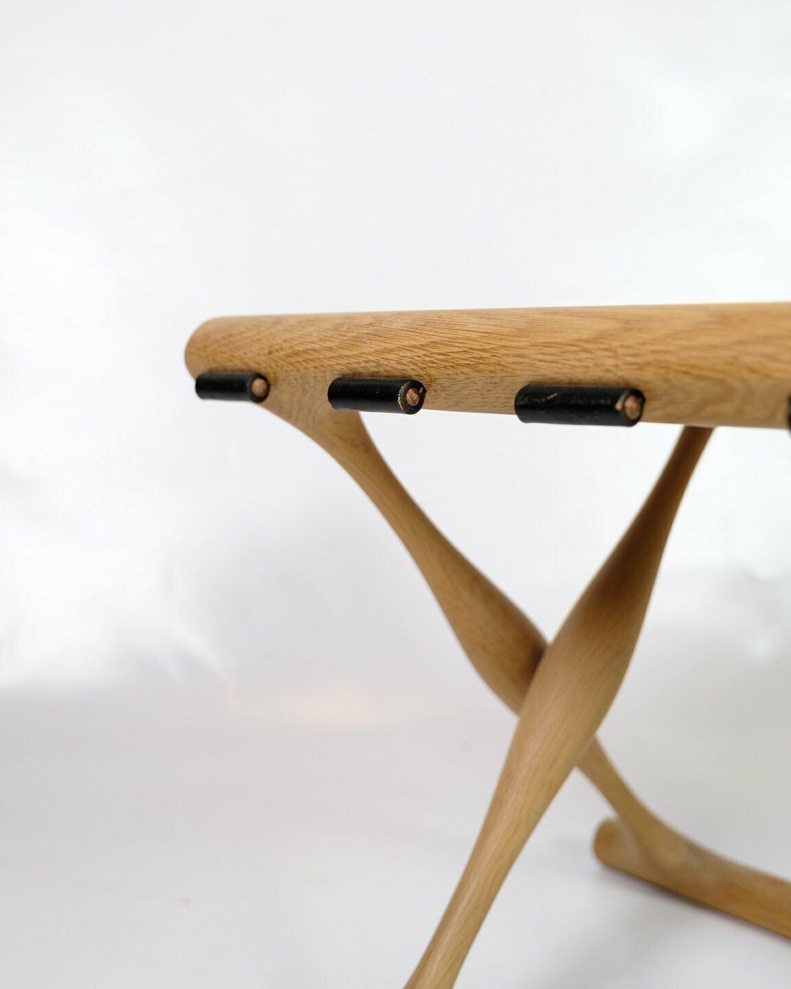 Stool "Gold High Chair" Model Ph 43 In Oak With Seat Of Stretched Black Full Grain Leather By Poul Hundevad photo for sale