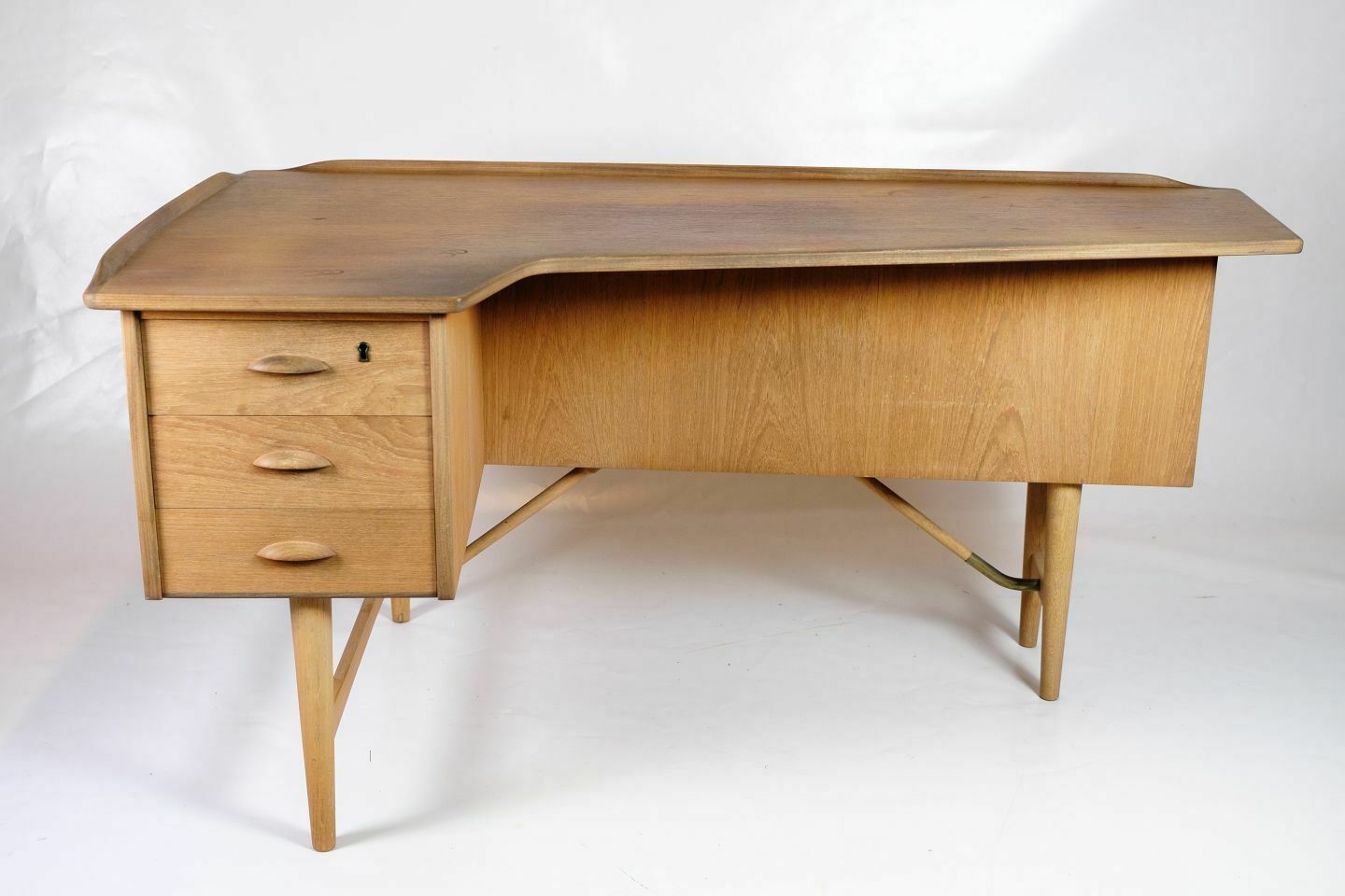 Boomerang Desk In Teak & Brass By Peter Løvig Nielsen For Hedensted Furniture Factory From 1960s