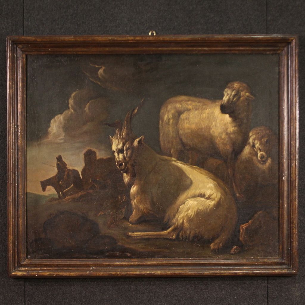 Beautiful 17th Century Painting, Bucolic Landscape With Goats photo furniture