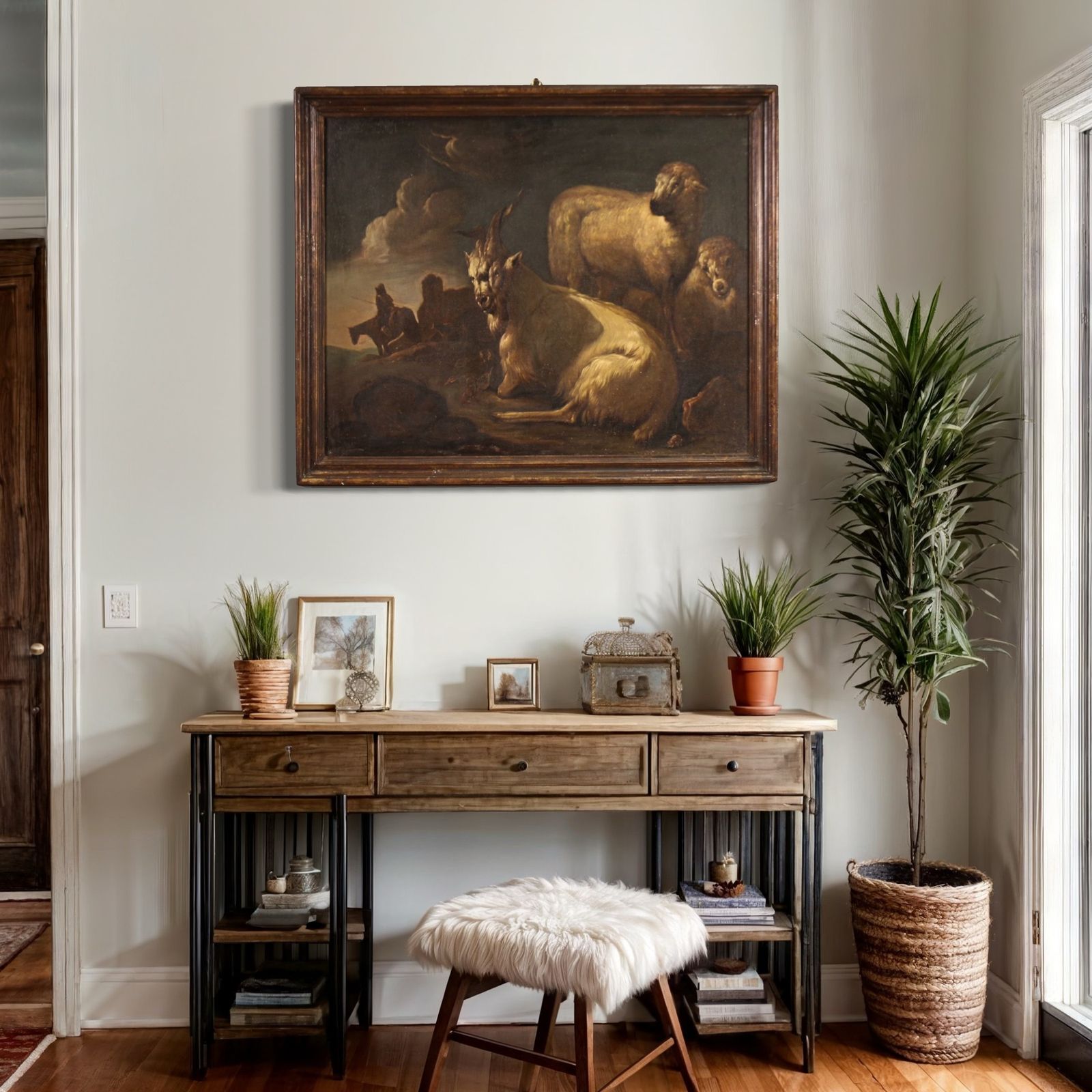 photo furniture Beautiful 17th Century Painting, Bucolic Landscape With Goats