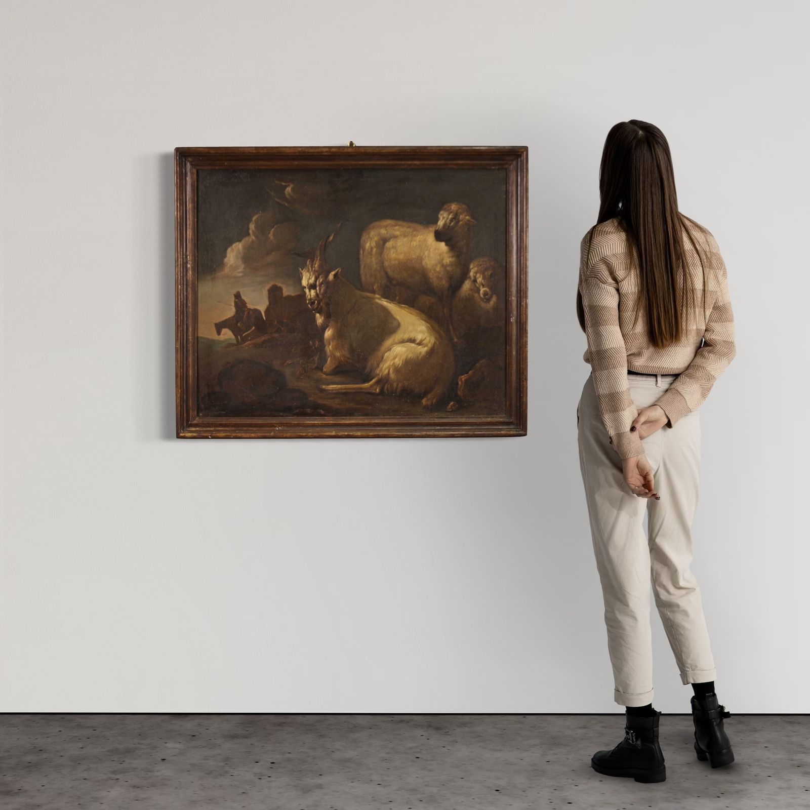 photo for sale Beautiful 17th Century Painting, Bucolic Landscape With Goats