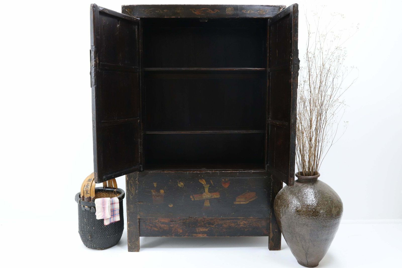 18th Century Chinese Hand Painted Elm Wardrobe photo Furniture