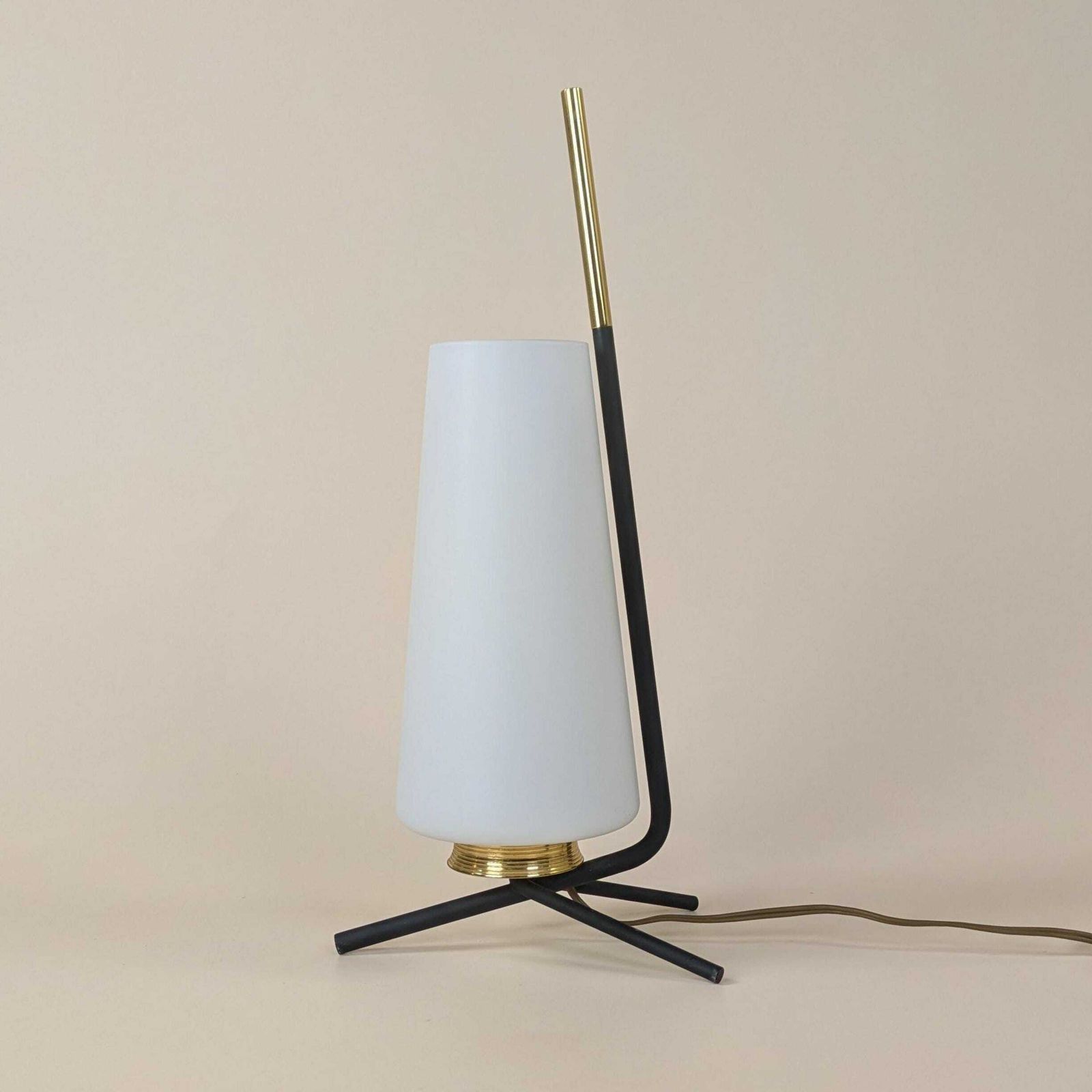 Vintage Italian Tripod Lamp, 1950s Glass And Brass Table Lamp, Original Home Lighting, Eclectic Interior Design
