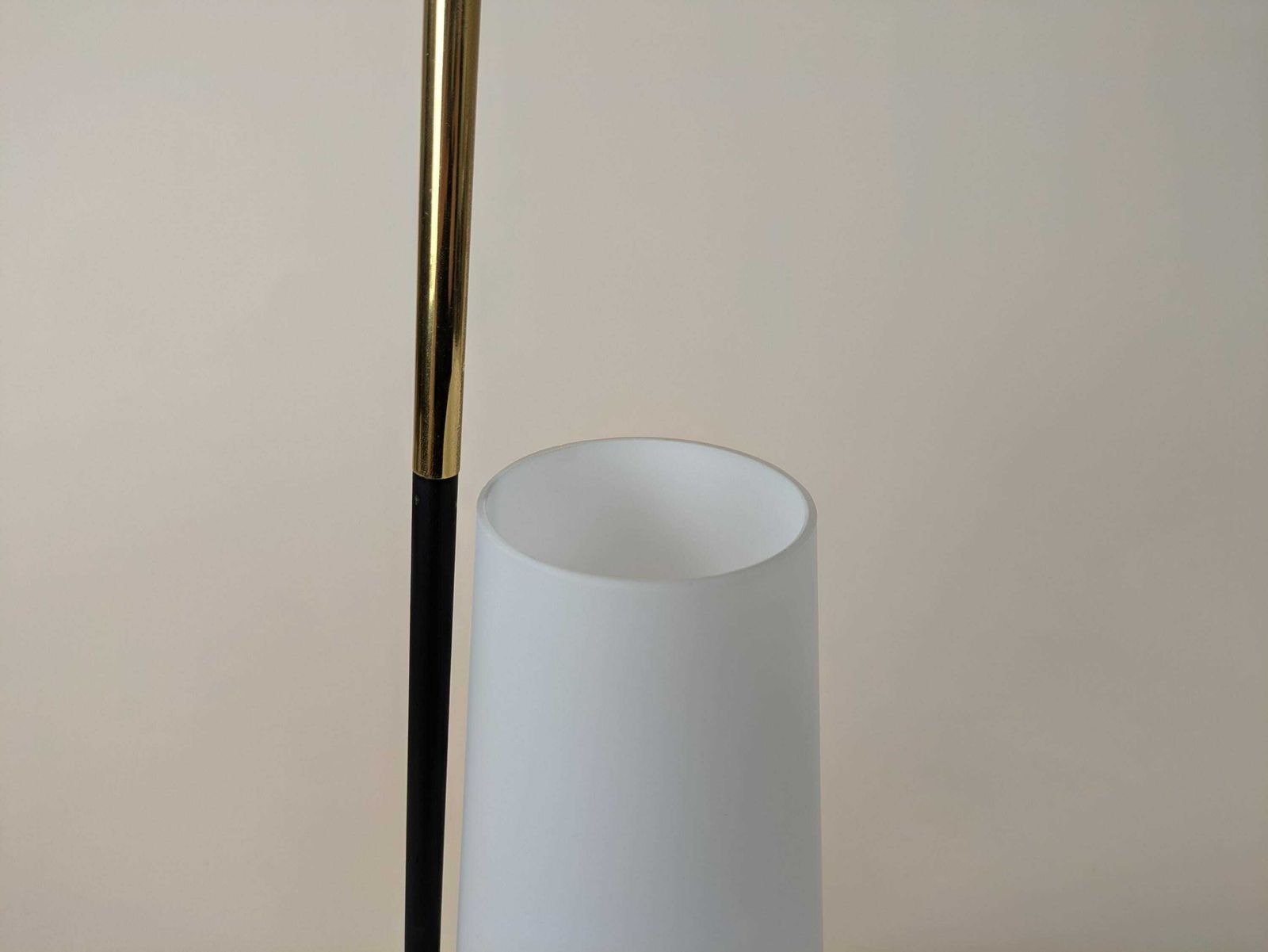 photo for sale Vintage Italian Tripod Lamp, 1950s Glass And Brass Table Lamp, Original Home Lighting, Eclectic Interior Design