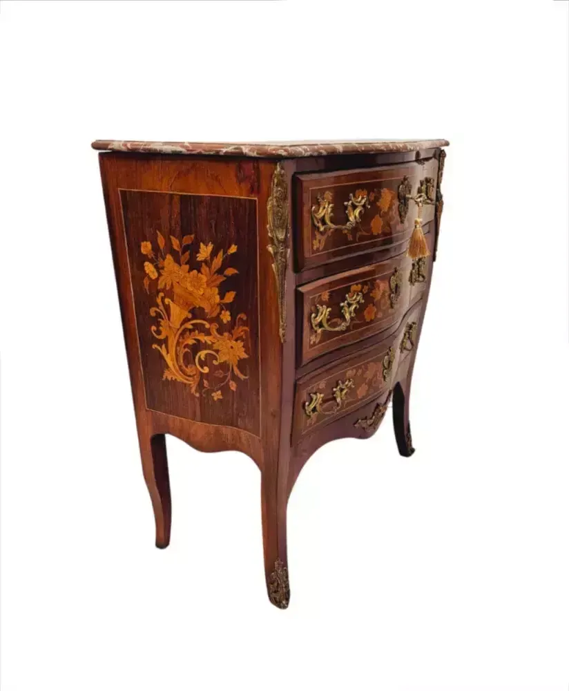 A Stunning Late 19th Century Marquetry Inlaid Marble Top Chest Of Drawers photo furniture