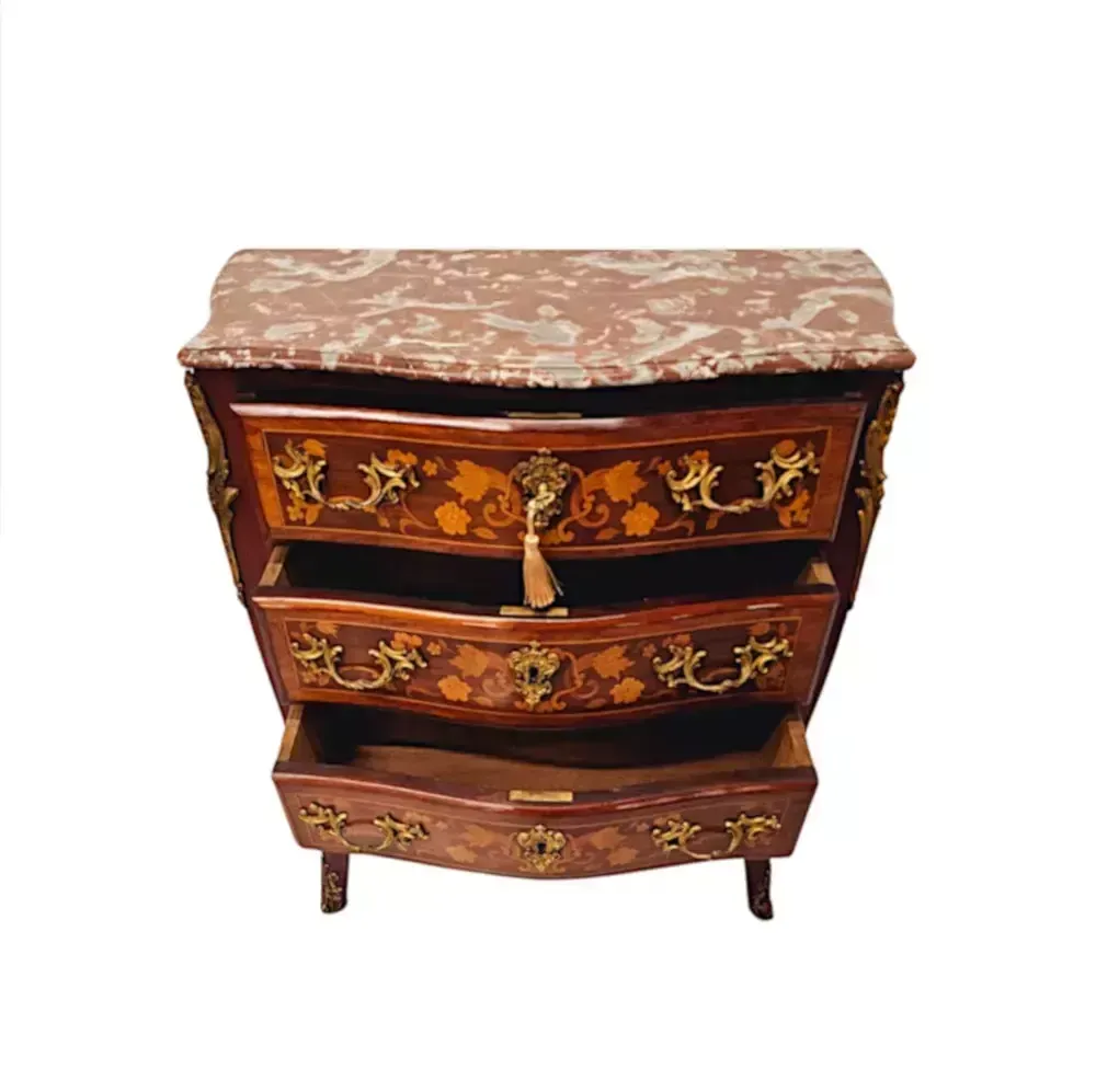 A Stunning Late 19th Century Marquetry Inlaid Marble Top Chest Of Drawers photo buy