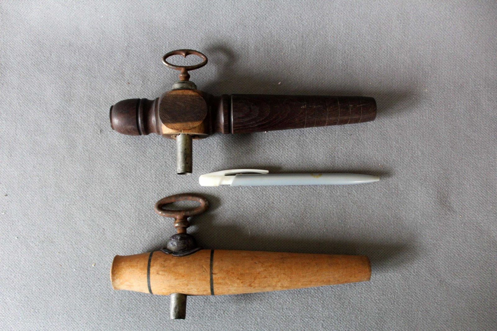 2 Vintage Wood Spigot, Wine Barrel, Beer Barrel, Keg, Key Lock Metal Mechanism, Le National Deposee, French, Country Farmhouse, Cider, Jug photo 73.0