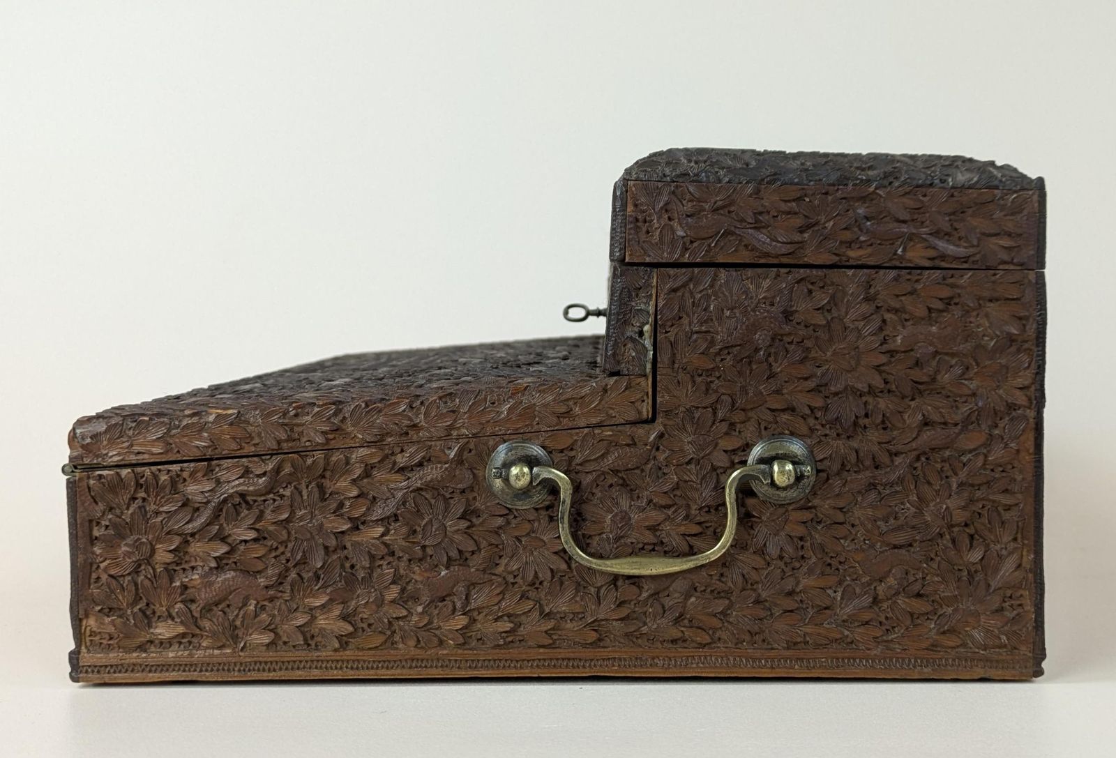Antique Anglo Indian Bombay Intricately Carved Sandalwood Writing Slope Box 19th Century India photo furniture