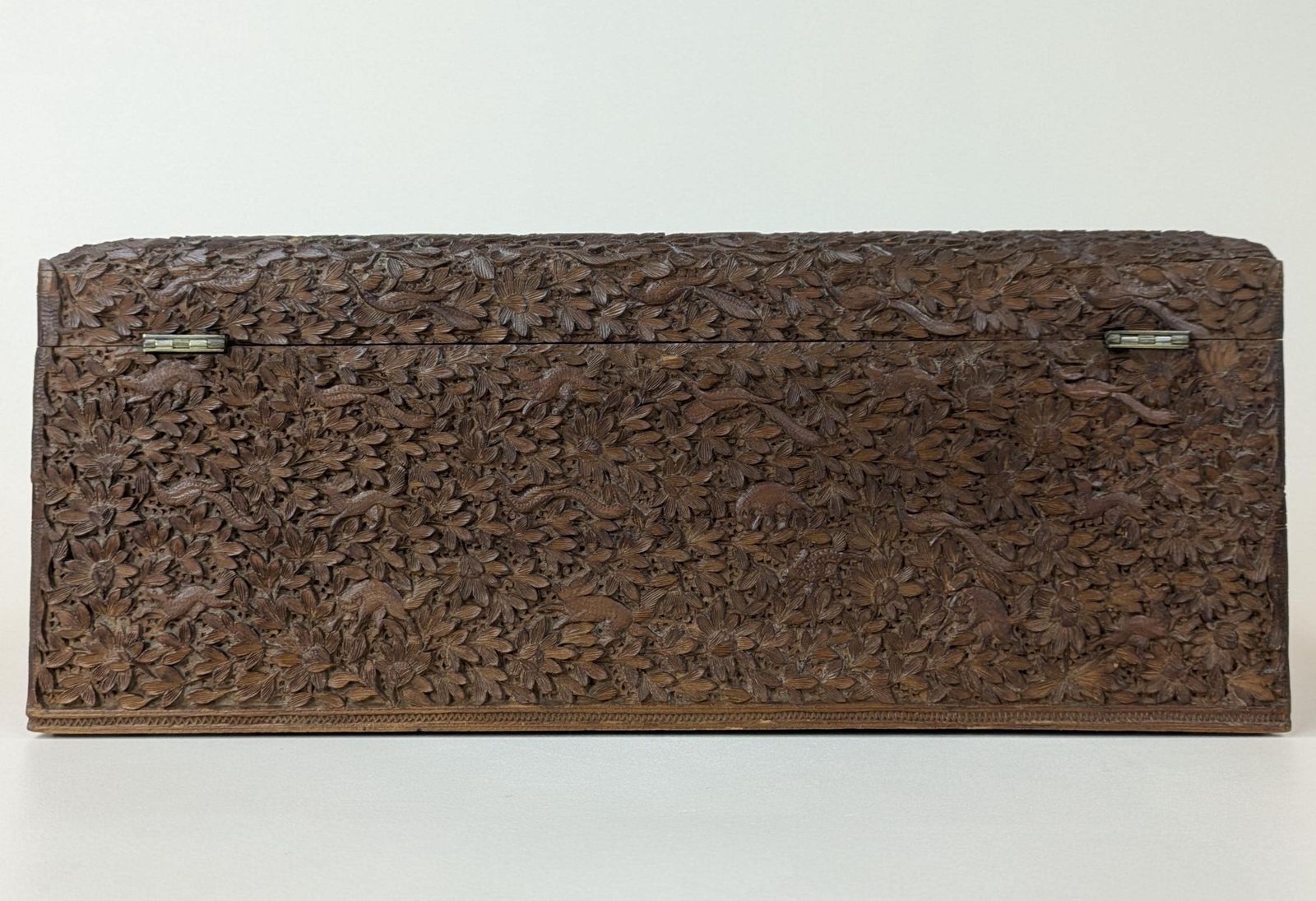 Antique Anglo Indian Bombay Intricately Carved Sandalwood Writing Slope Box 19th Century India photo vinterior