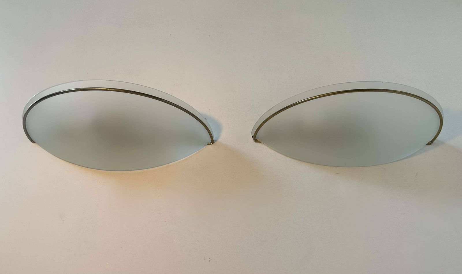 Pair Of Vintage Wall Lights, Brass And Sandblasted Glass, Italy 1970 photo vinterior