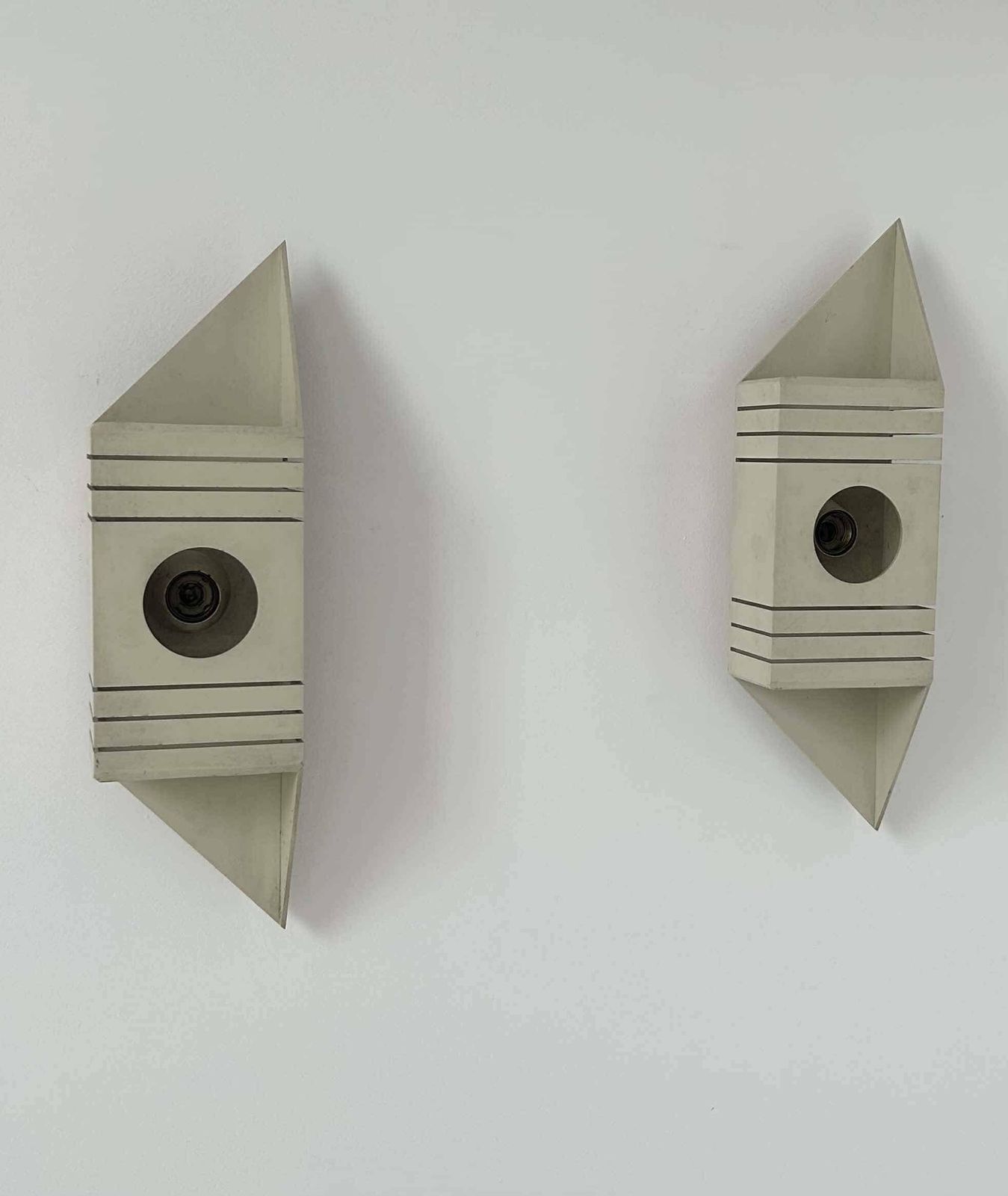 Pair Of Vintage Wall Lights, Matt White Lacquered Metal, France 1970 photo vintage