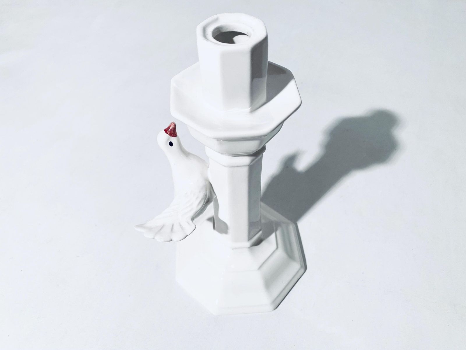 White Ceramic Candleholder With Dove Motif / 1950s Italian Home Decor photo buy