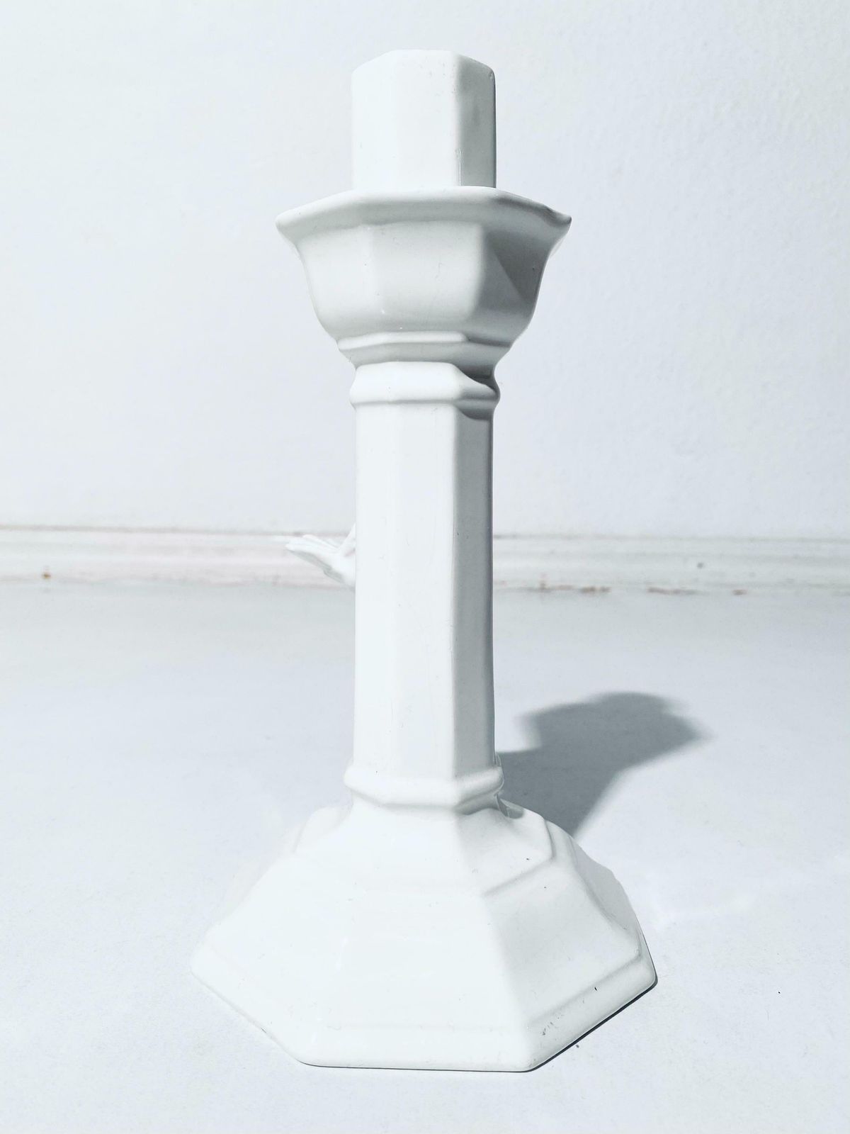 photo furniture White Ceramic Candleholder With Dove Motif / 1950s Italian Home Decor