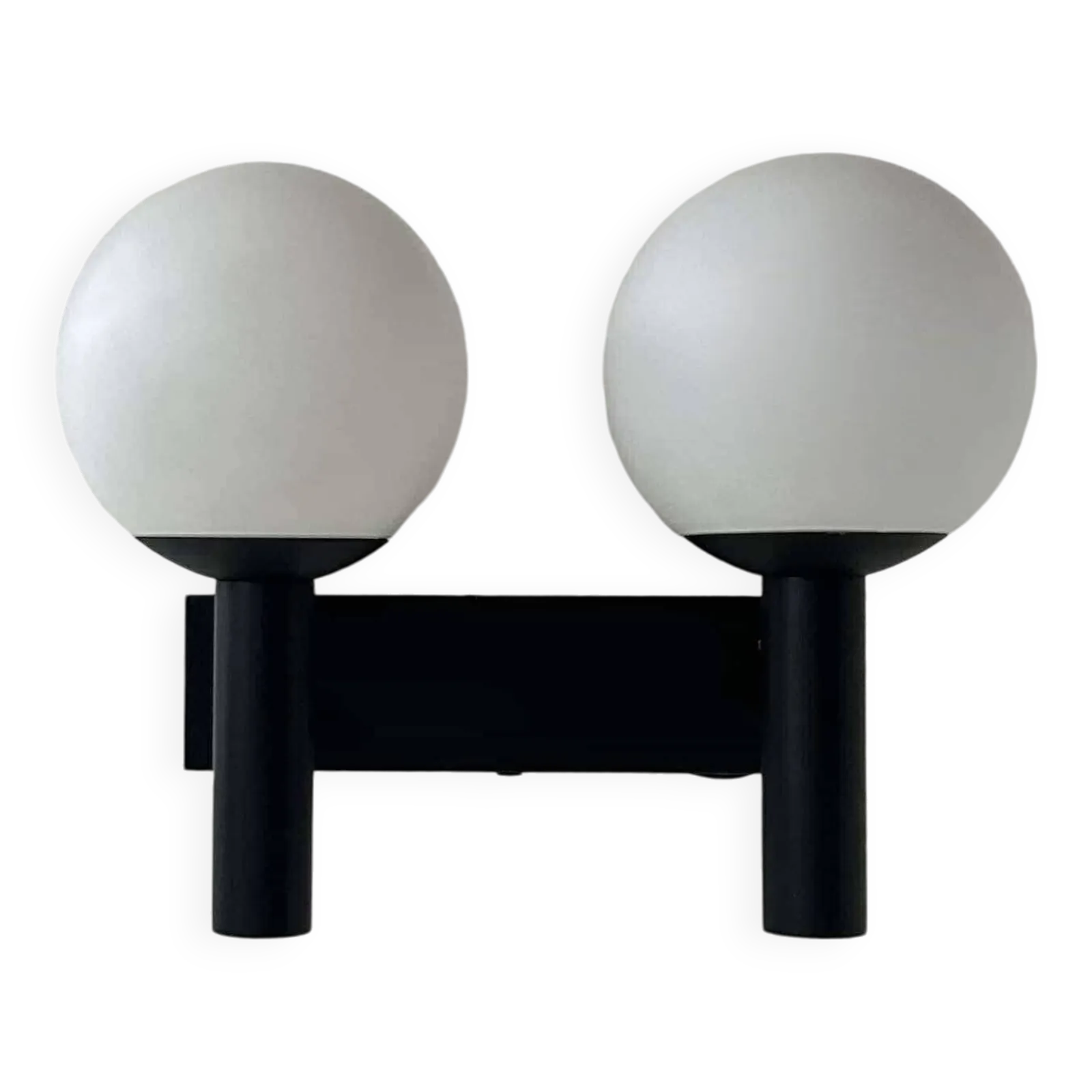Double Wall Lamp In Opaline And Black Lacquered Metal, Raak Netherlands 1960
