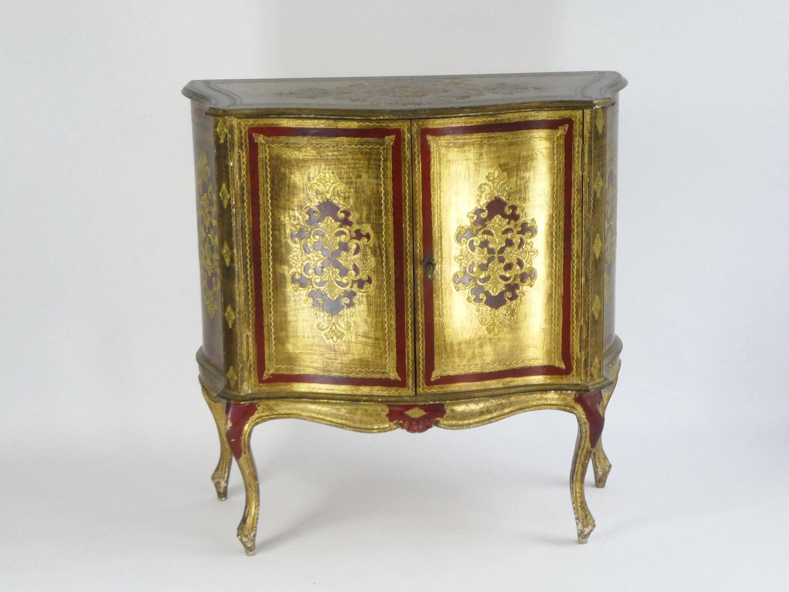 Large Florentine Wooden Chest Of Drawers, Italian Gold Gilt Hollywood Regency Red Dresser, Cabinet Hallway Furniture, Entryway Table photo 1550.0