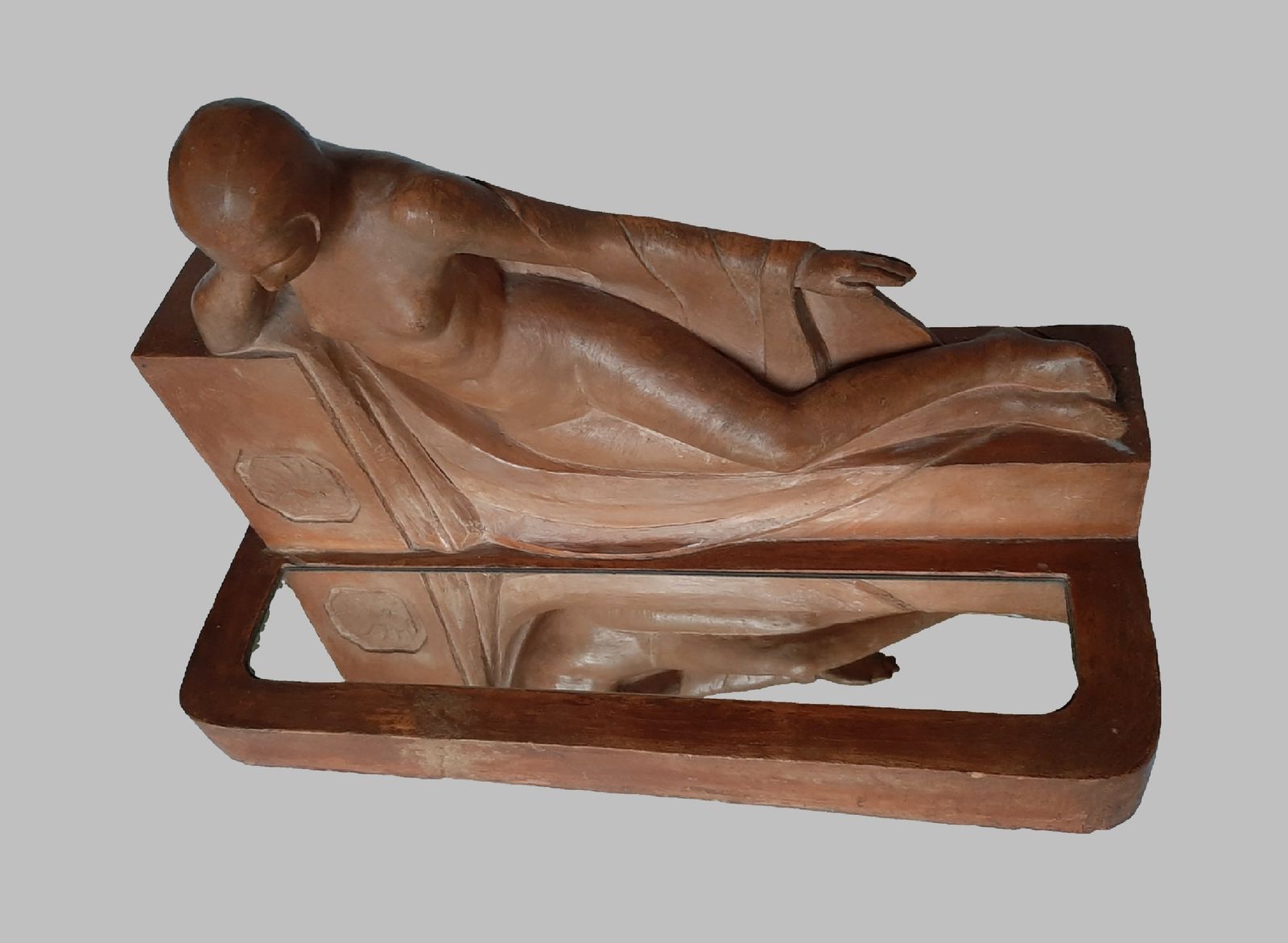 Art Deco Terracotta Figure "Refections" Nude Woman Looking Into Lake By Marc Edmond Jacquin France 1930s photo 1350.0