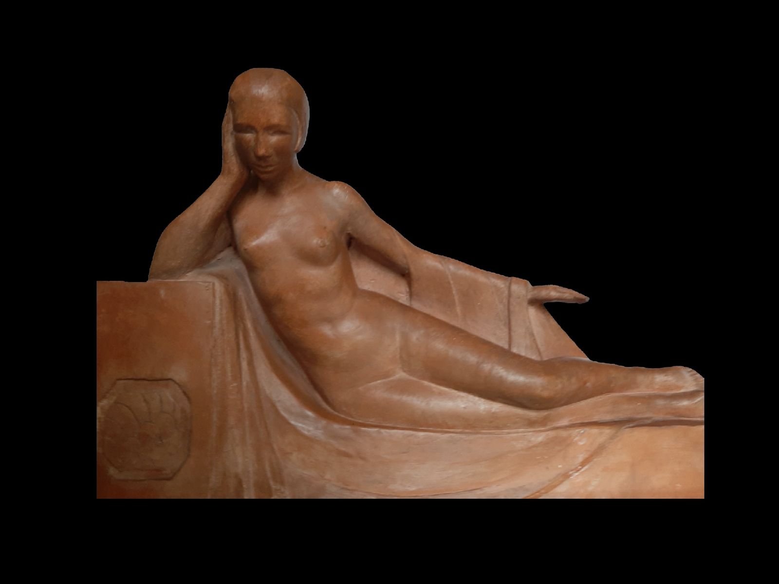Art Deco Terracotta Figure "Refections" Nude Woman Looking Into Lake By Marc Edmond Jacquin France 1930s photo vinterior