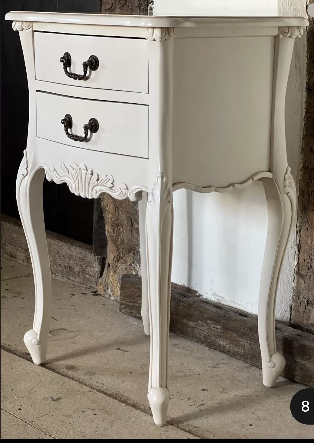 Ornate French Style Rococo Off White Painted King Wooden Mahogany Carved Bed And Side Tables X 2 photo 300.0