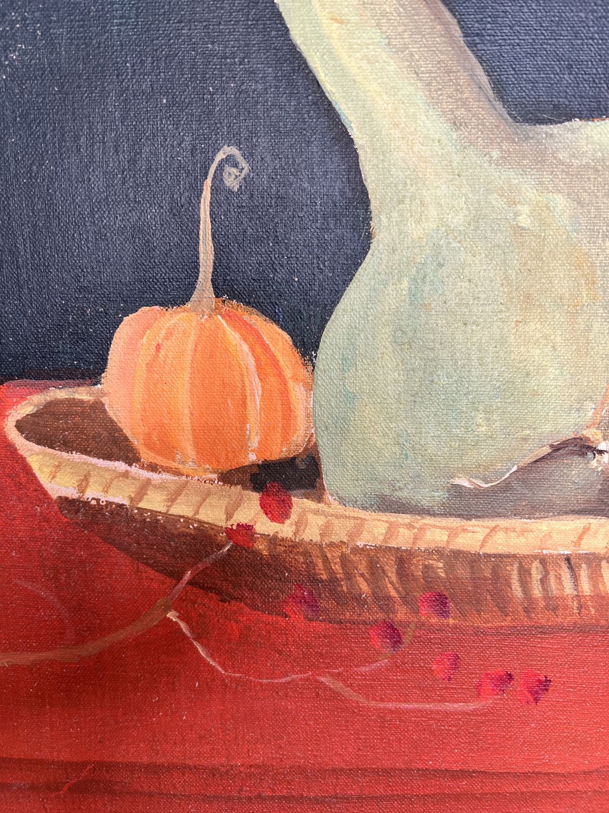 Still Life With Colocynths, Original Oil Painting On Canvas photo vintage